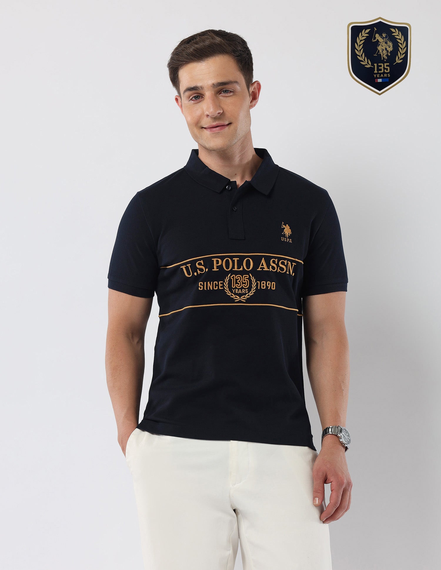 Brand Embroidered135 Anniversary Polo Shirt