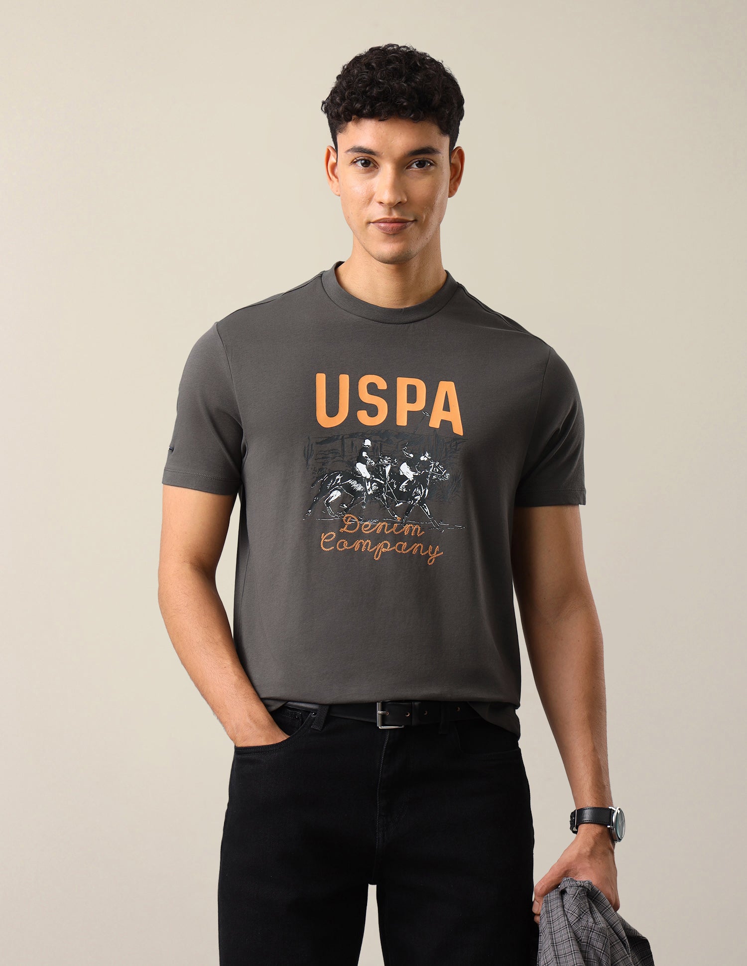 Graphic Brand Printed Slim Fit T-Shirt Dark Grey - U.S. Polo Assn. India | Large