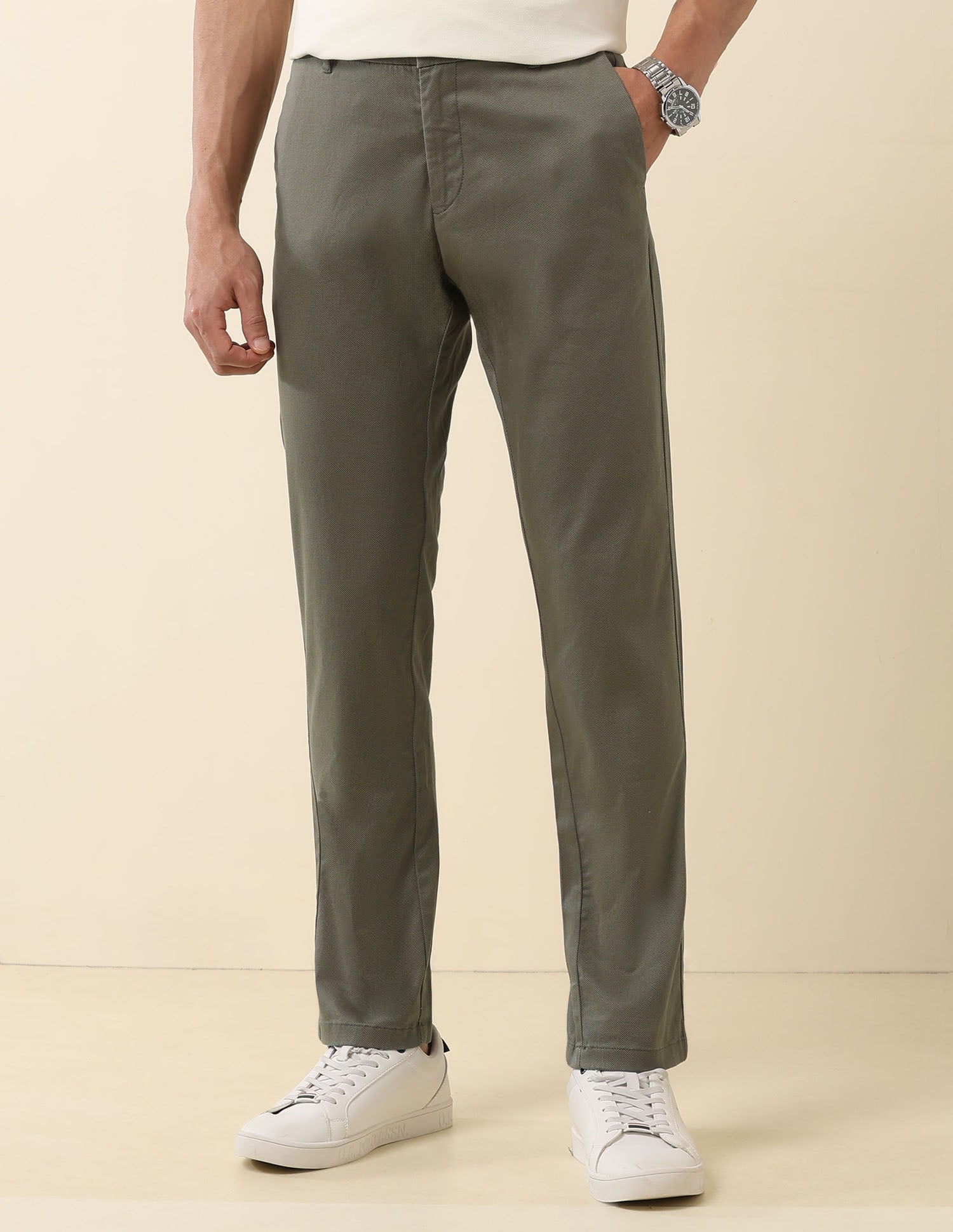 Textured Riley Straight Fit Trousers Olive - U.S. Polo Assn. India | Large