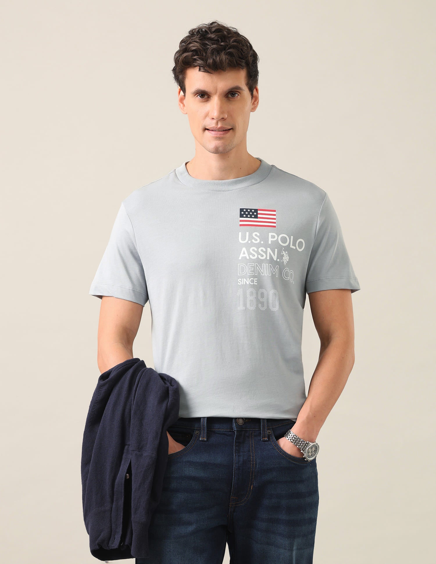 Brand Printed Regular Fit T-Shirt Grey - U.S. Polo Assn. India | Large