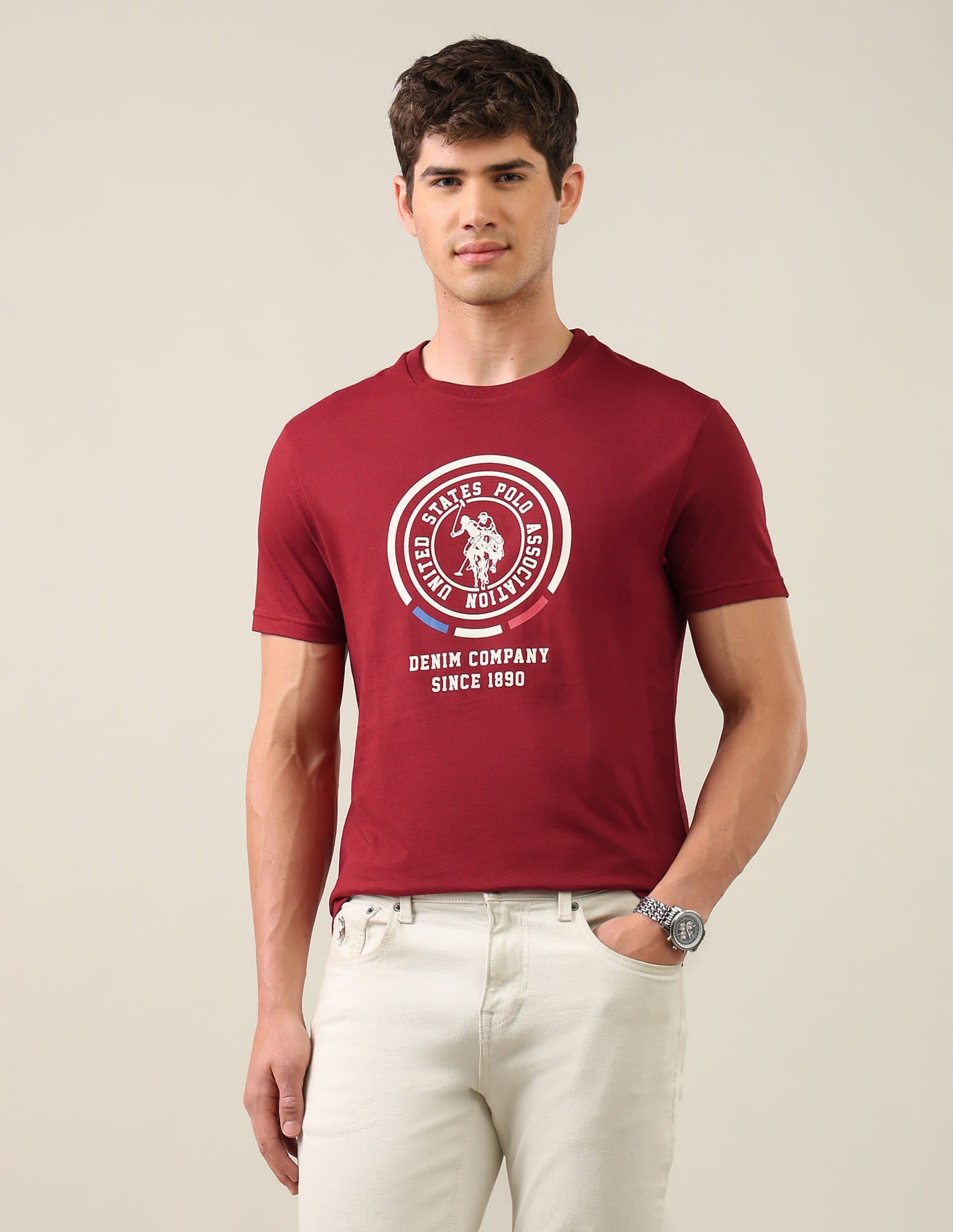 Graphic Brand Printed Regular Fit T-Shirt Red - U.S. Polo Assn. India | Large