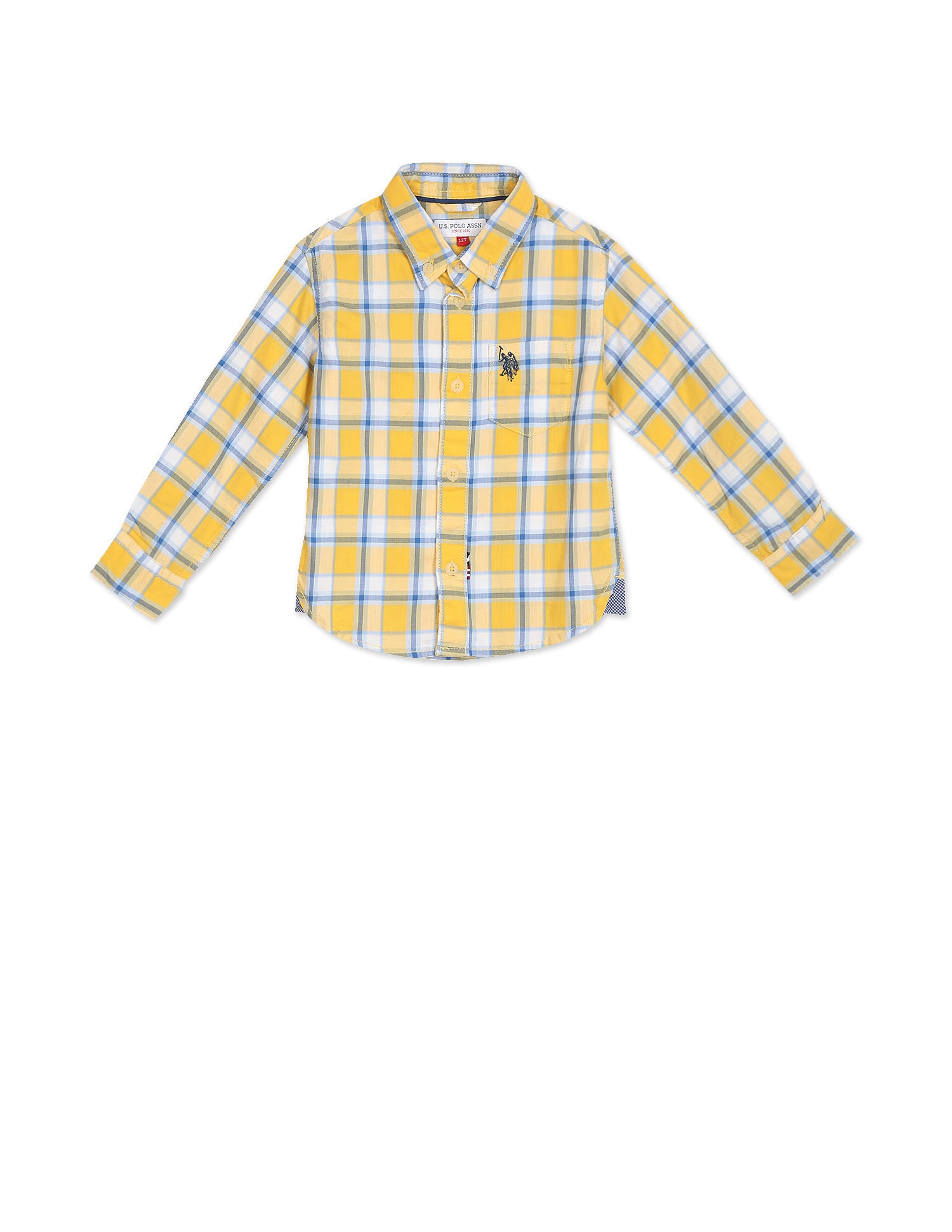 Boys Yellow Button Down Collar Check Shirt