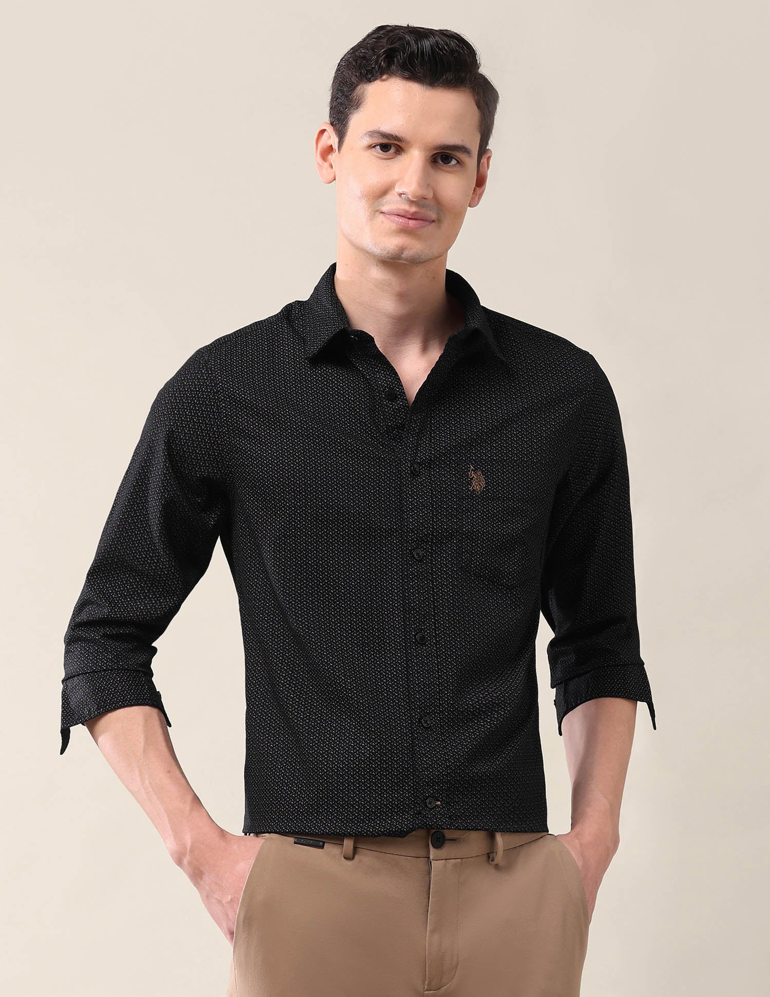 All-Over Printed Tailored Fit Shirt Black - U.S. Polo Assn. India | Large