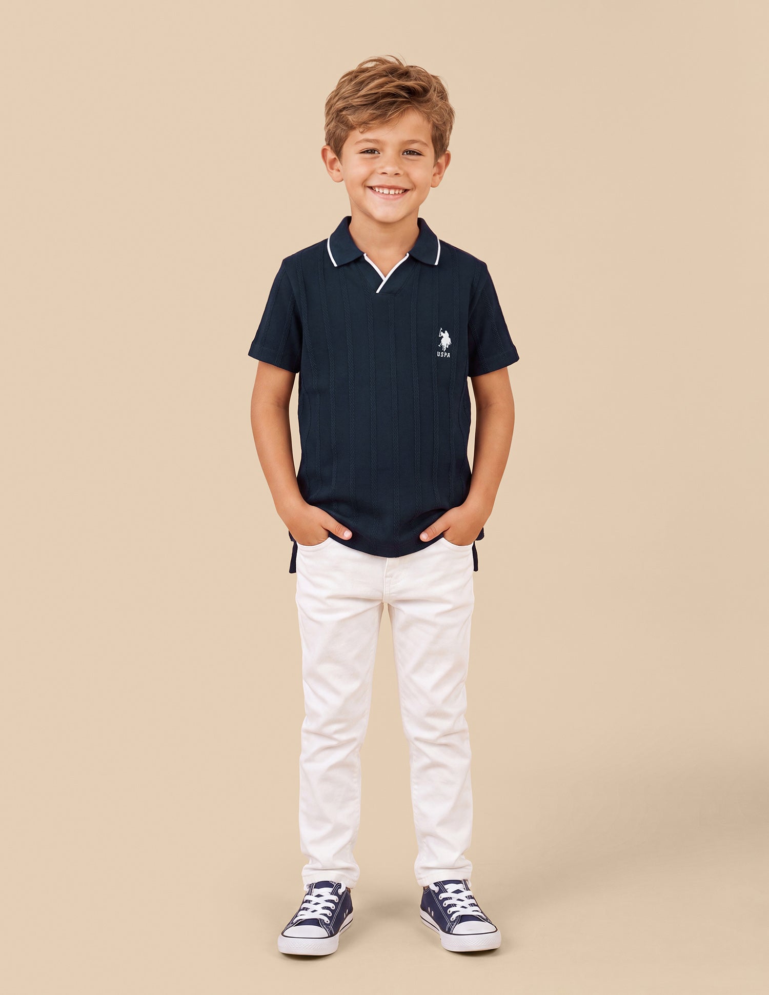 Vertical Striped Patterned Knit Polo Shirt Navy - U.S. Polo Assn. India | Large
