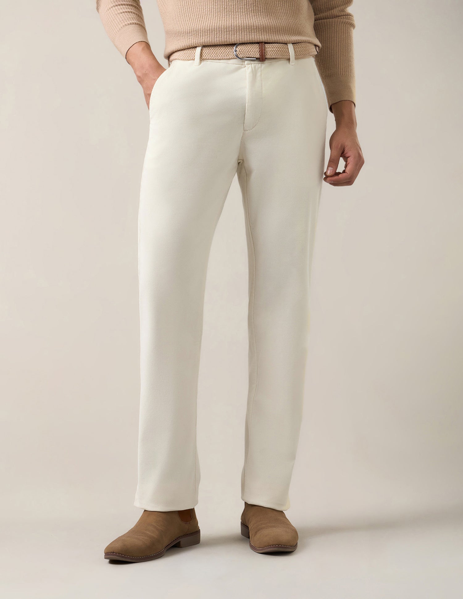 Riley Straight Fit Corduroy Trousers Ecru - U.S. Polo Assn. India | Large
