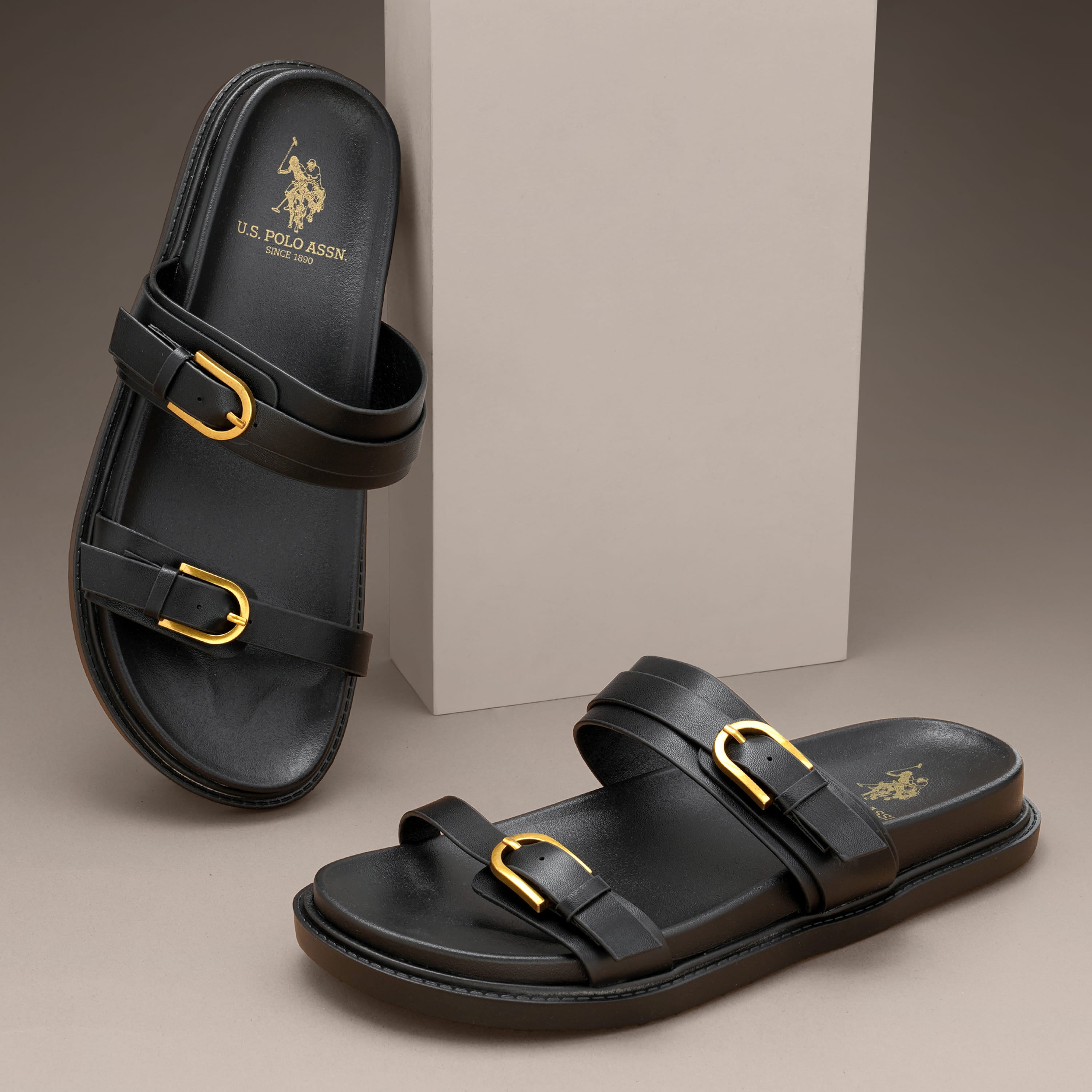 Textured Vincenza Slippers Black - U.S. Polo Assn. India | Large