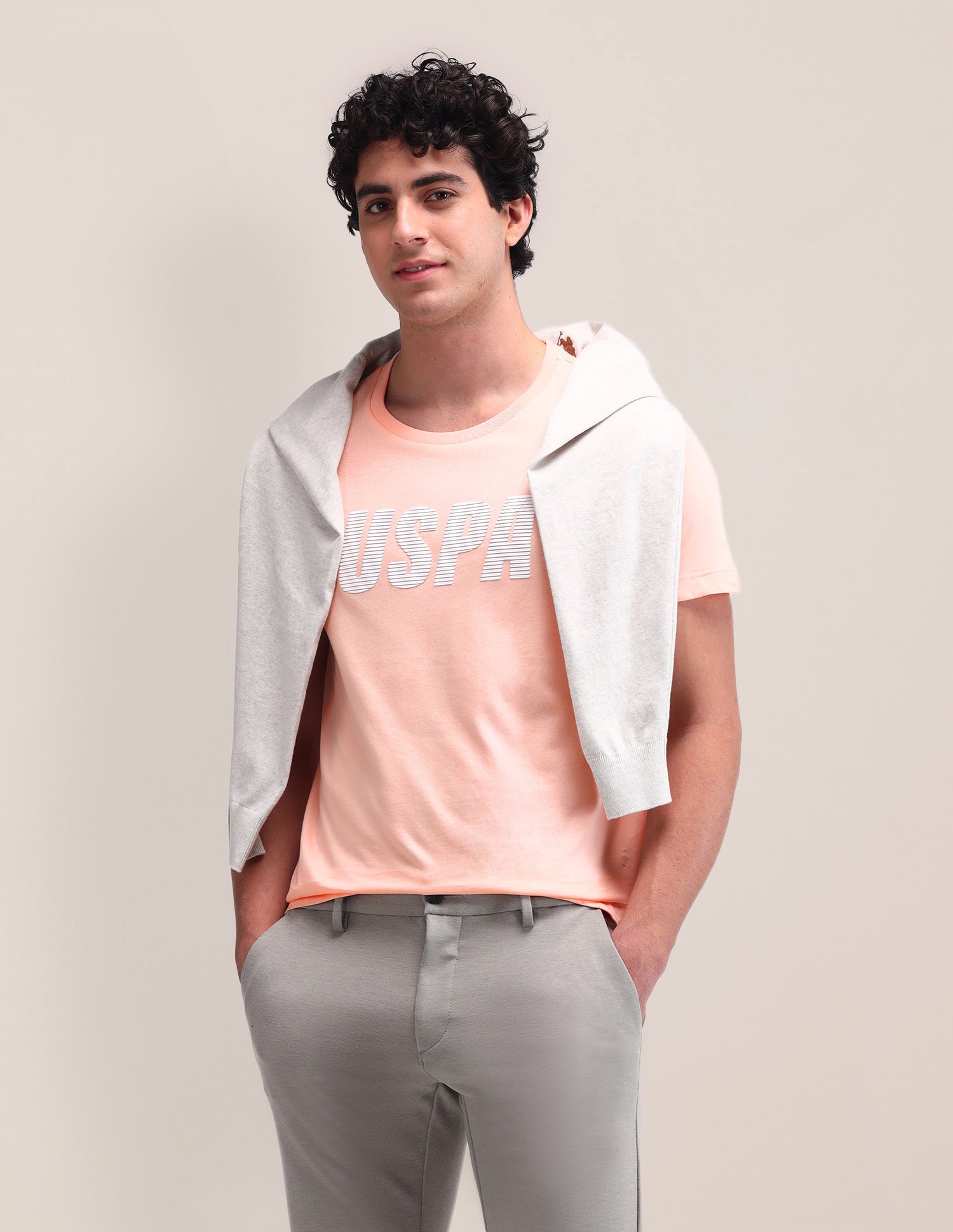 Brand Printed Slim Fit T-Shirt Peach - U.S. Polo Assn. India | Large