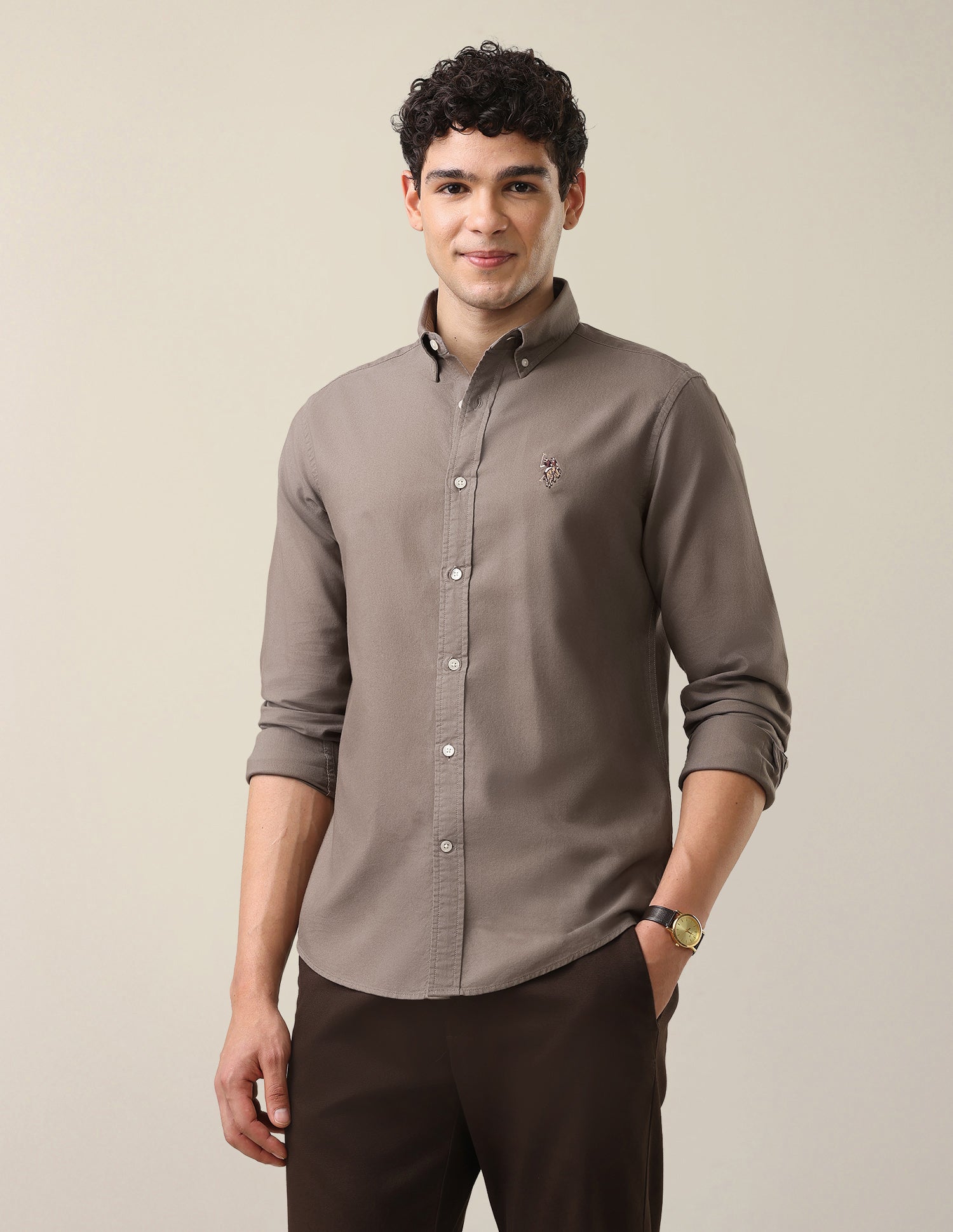 Oxford Tailored Fit Button-Down Collar Shirt Grey - U.S. Polo Assn. India | Large