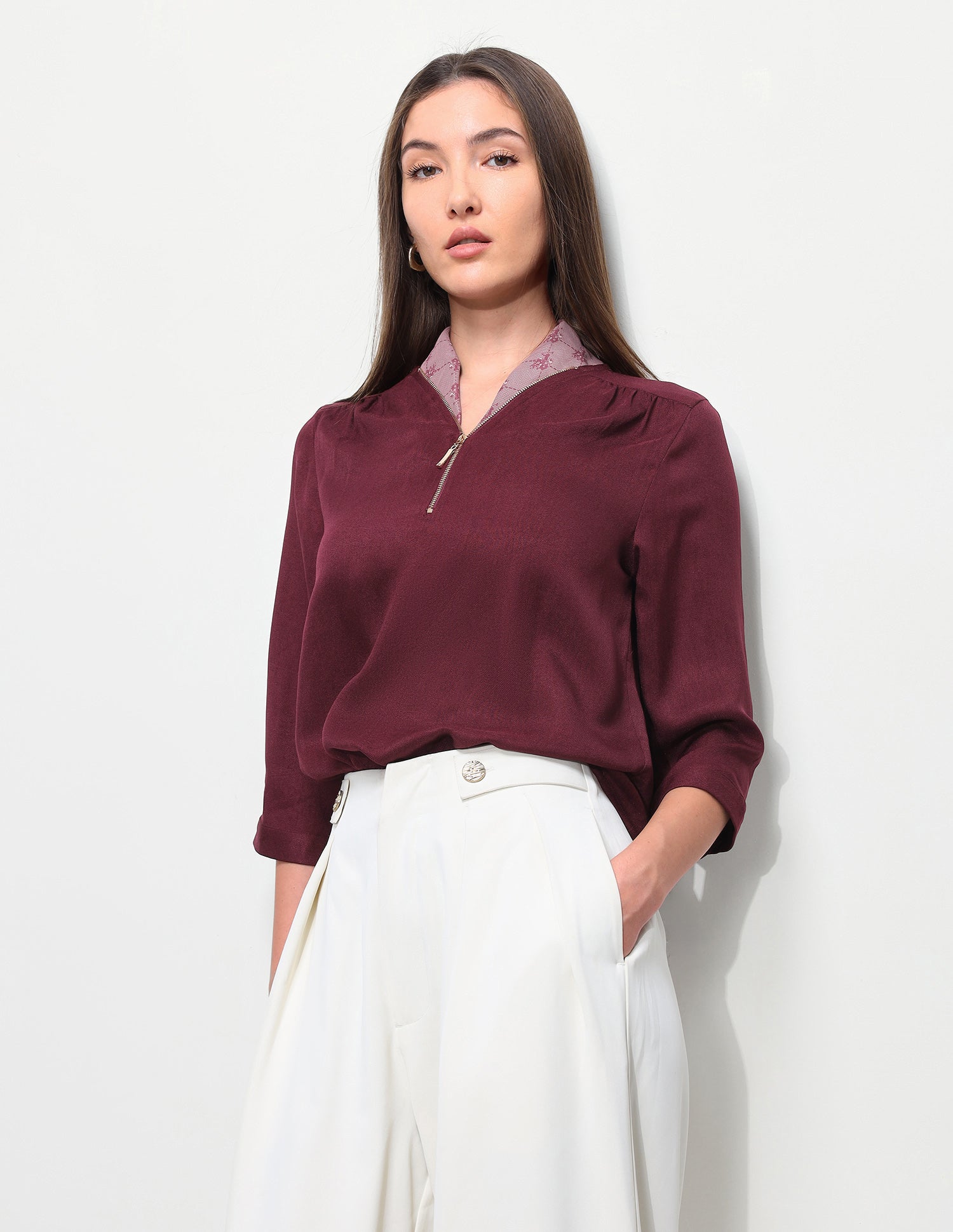 Solid Regular Fit Zipper Top