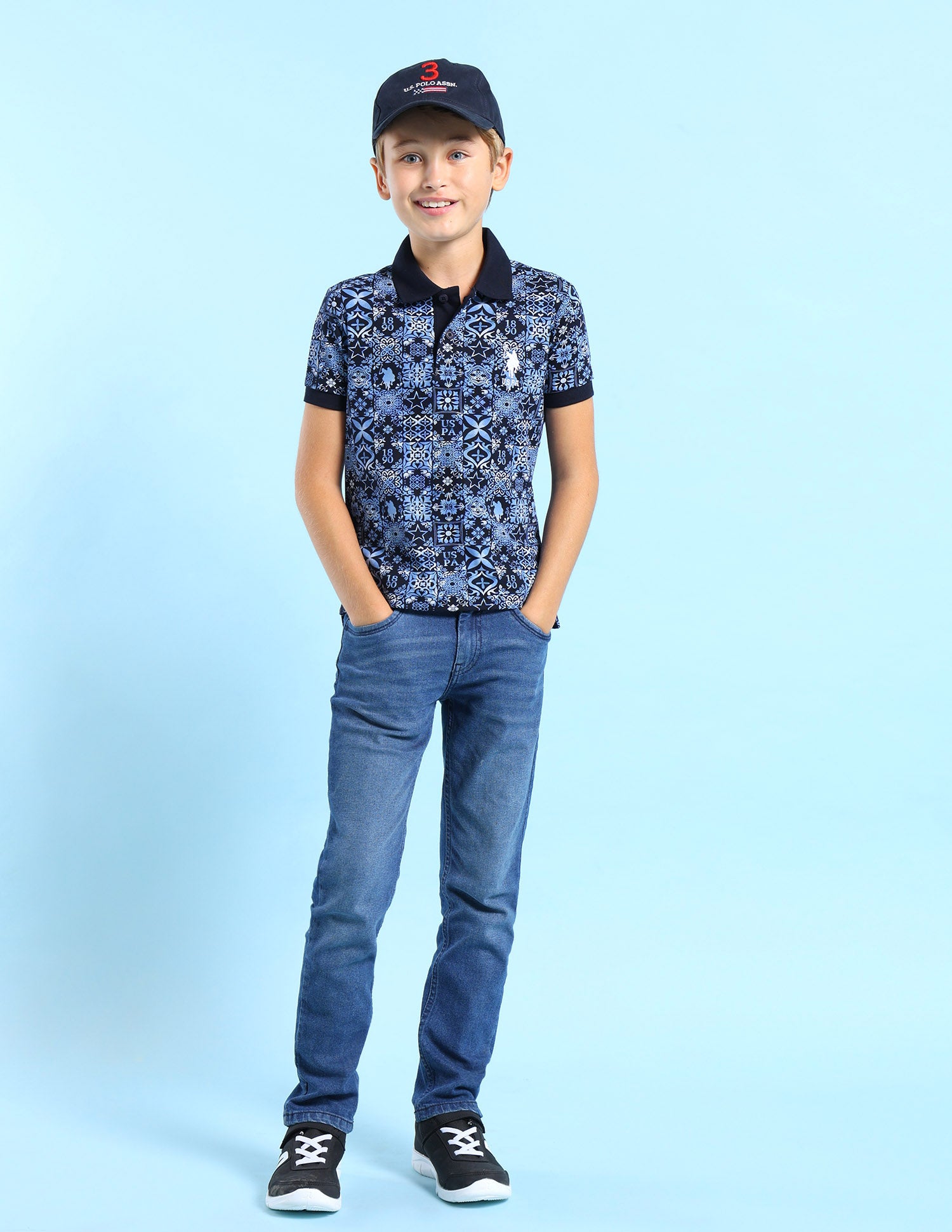 Boys Regular Fit All Over Printed Polo Shirt