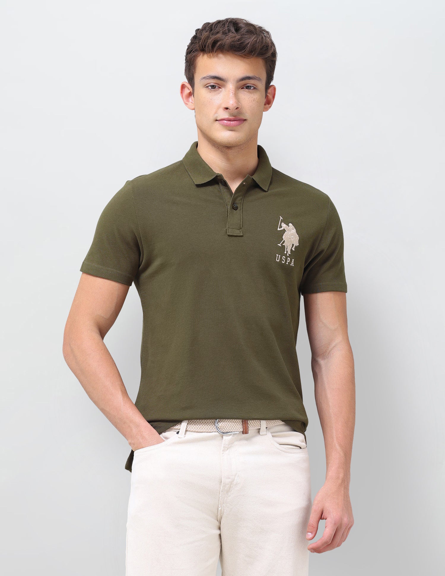 Solid Slim Fit Polo Shirt Olive - U.S. Polo Assn. India | Large