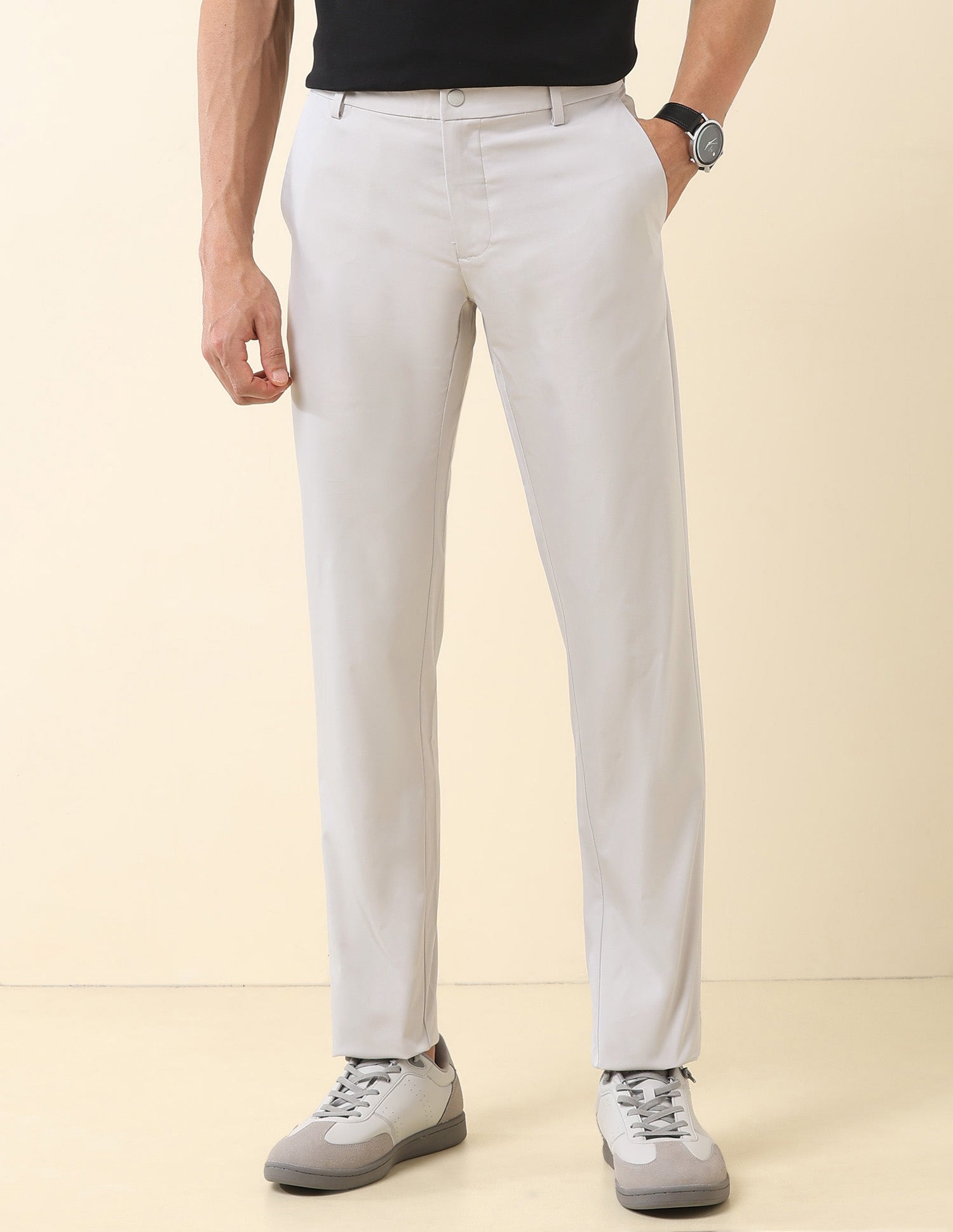 Solid Denver Slim Fit Trousers Light Grey - U.S. Polo Assn. India | Large