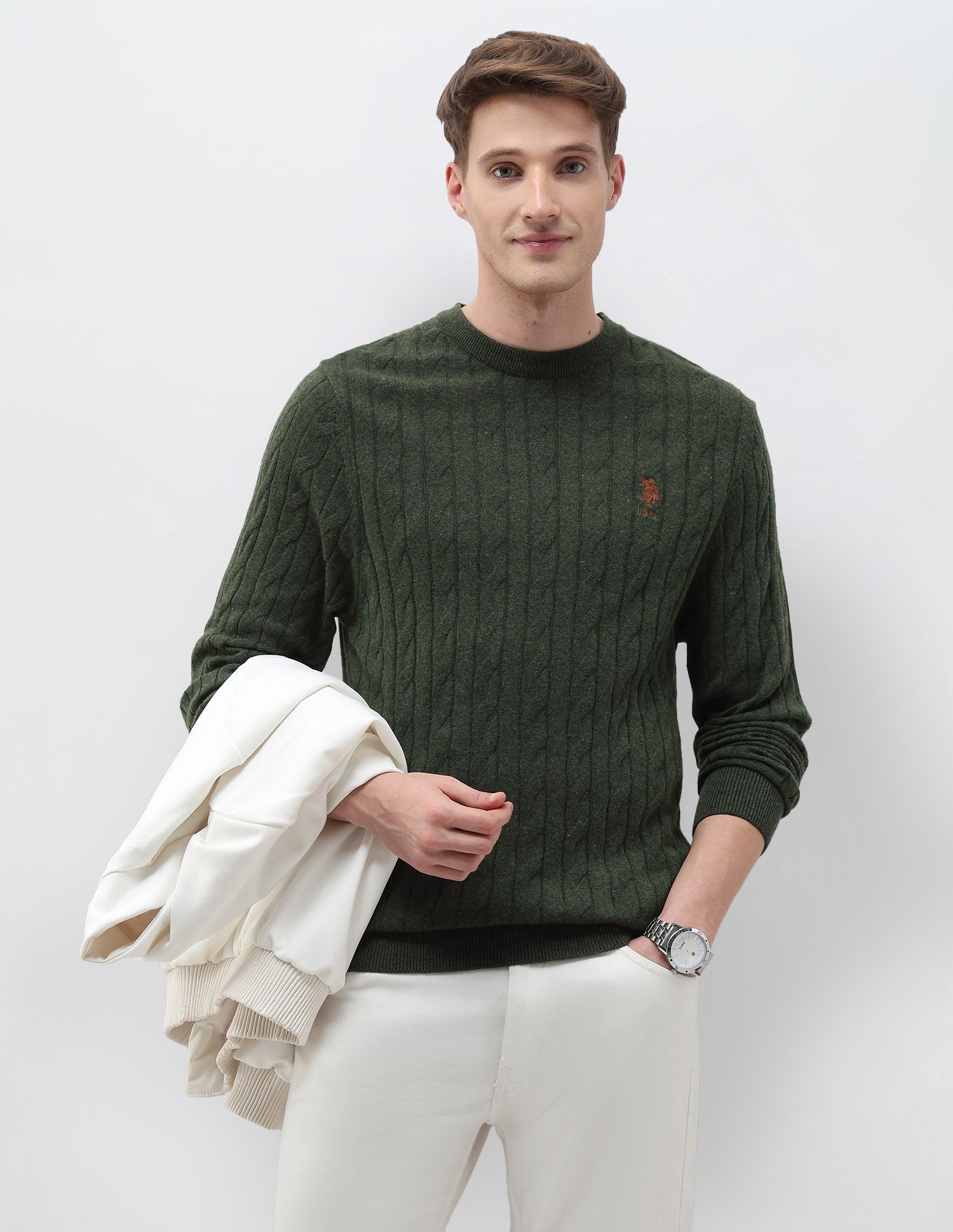 Cable Patterned Knit Regular Fit Sweater