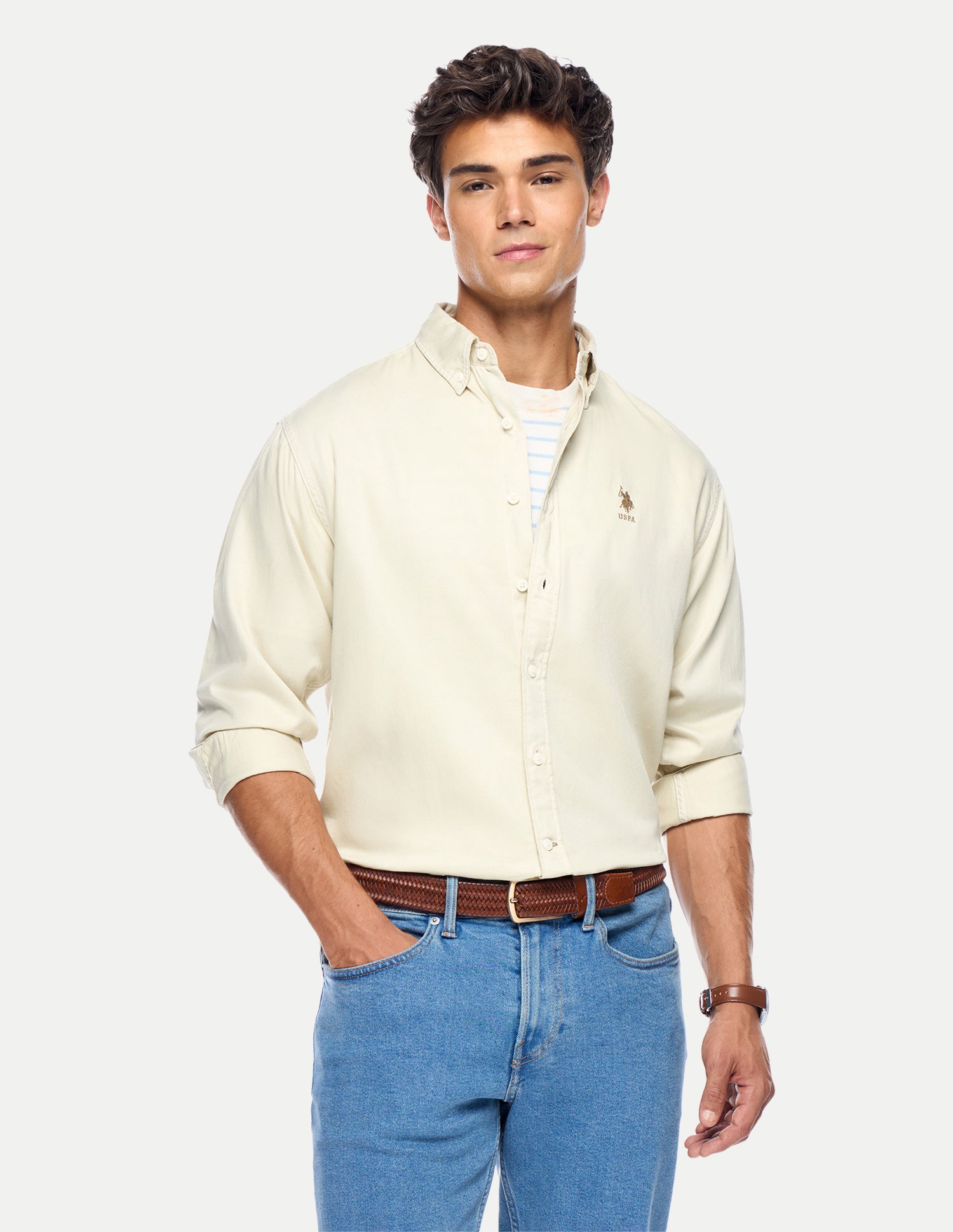 Relaxed Fit Button Down Shirt Ecru - U.S. Polo Assn. India | Large