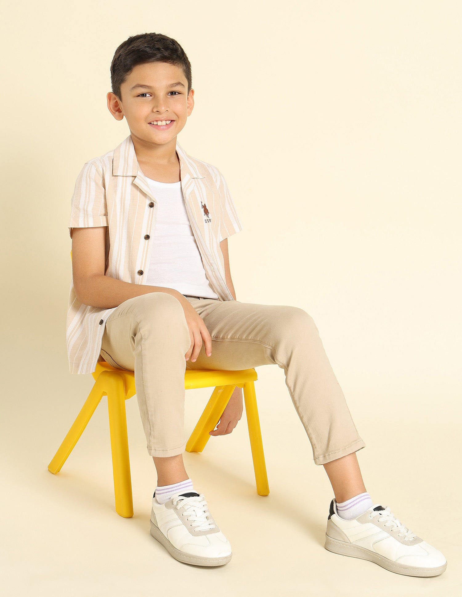 Boys Vertical Striped Cuban Shirt