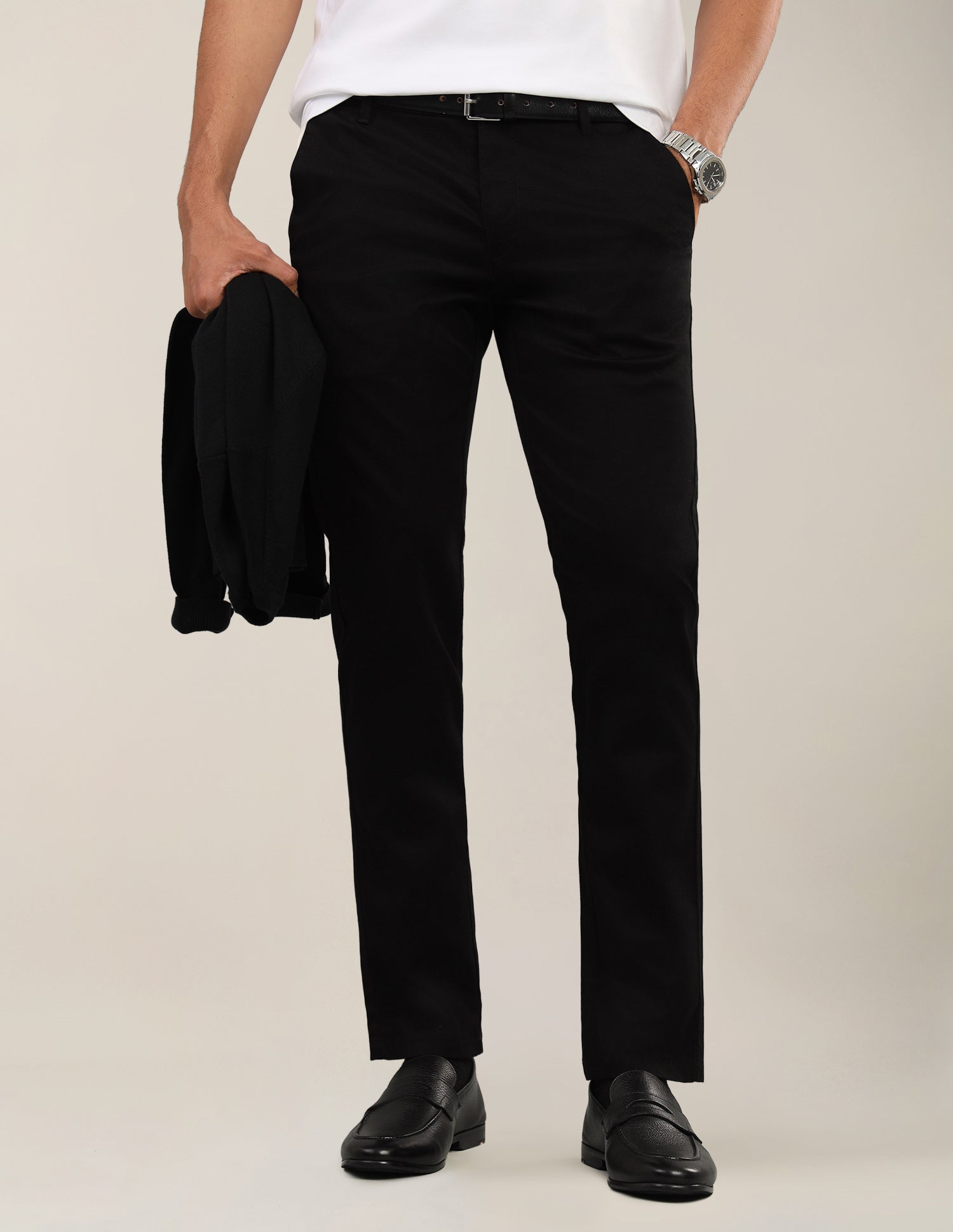 Denver Slim Fit Dobby Trousers Black - U.S. Polo Assn. India | Large