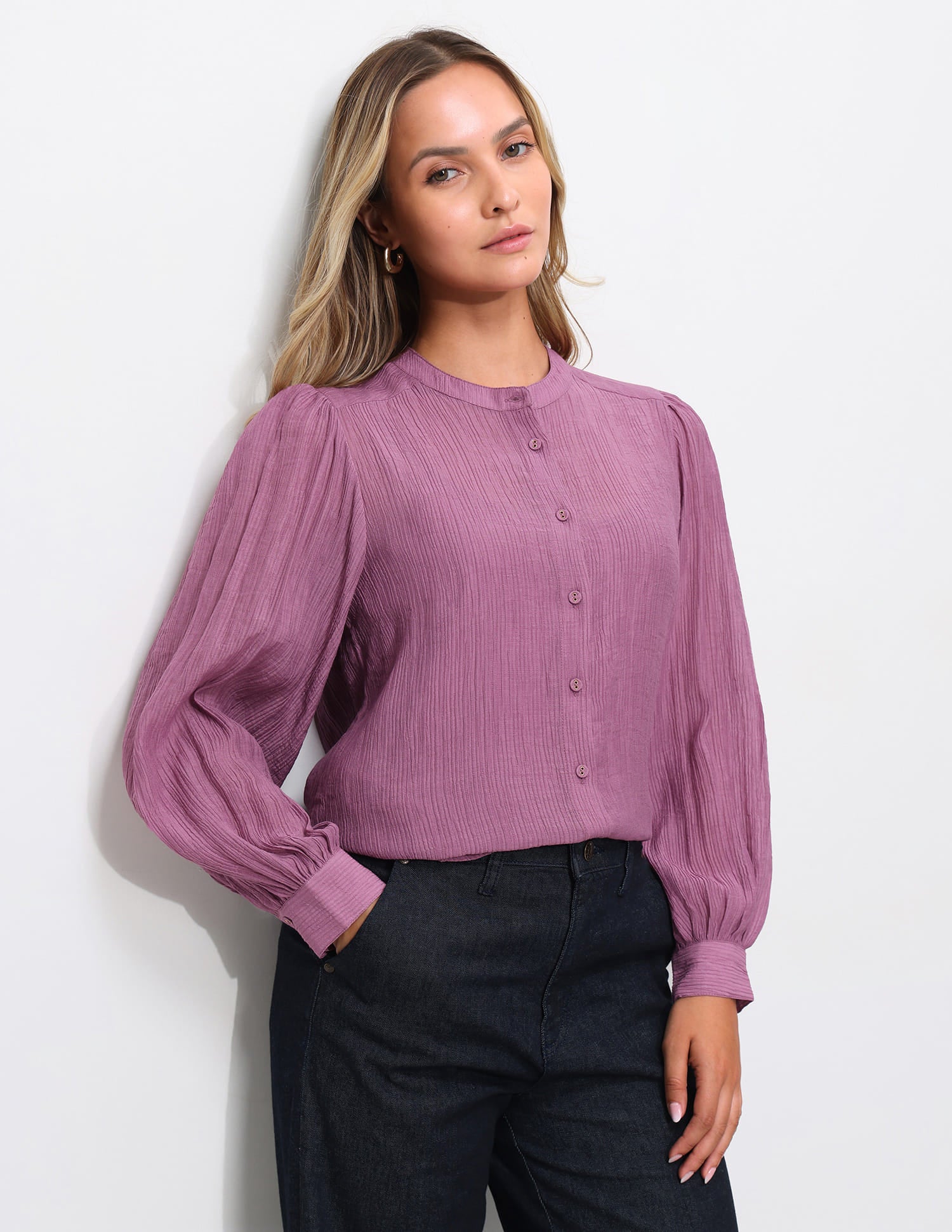 Solid Relaxed Fit Blouson Top