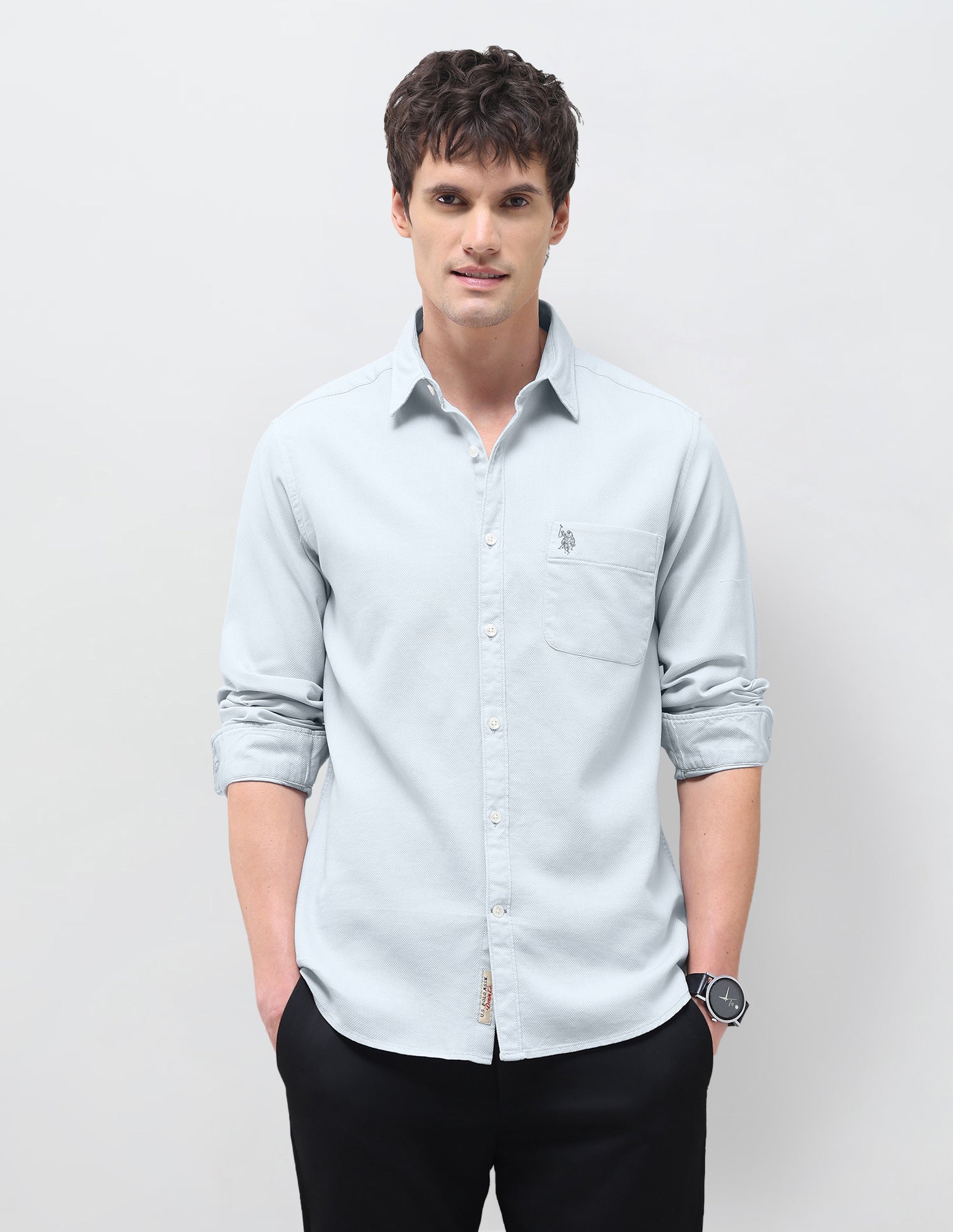 Textured Regular Fit Shirt Light Grey - U.S. Polo Assn. India | Large