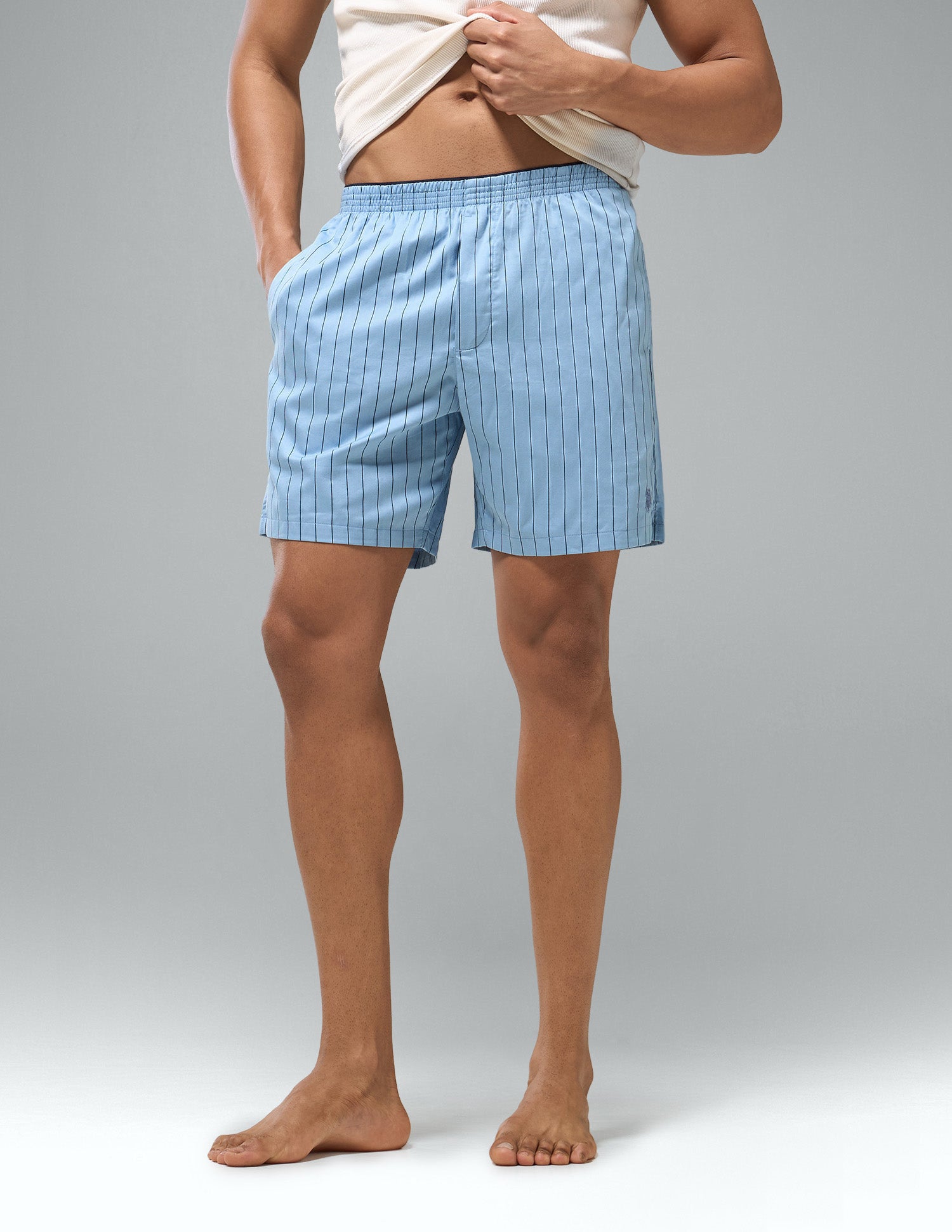 Printed Mid Rise OEX22 Boxer Shorts Light Blue - U.S. Polo Assn. India | Large