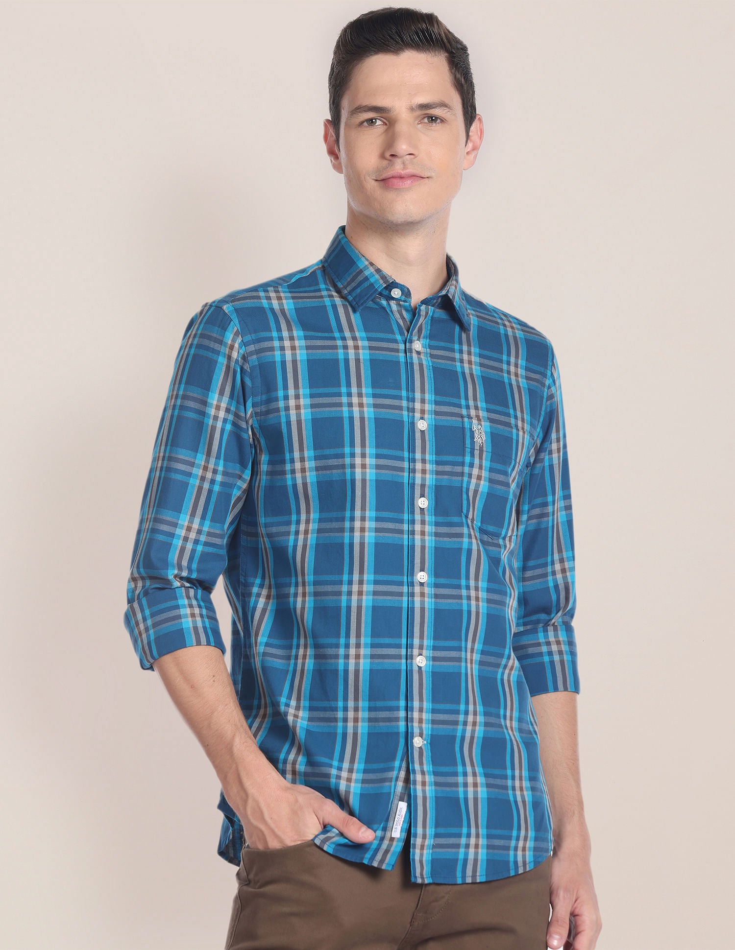 Tartan Check Twill Shirt Blue - U.S. Polo Assn. India | Large