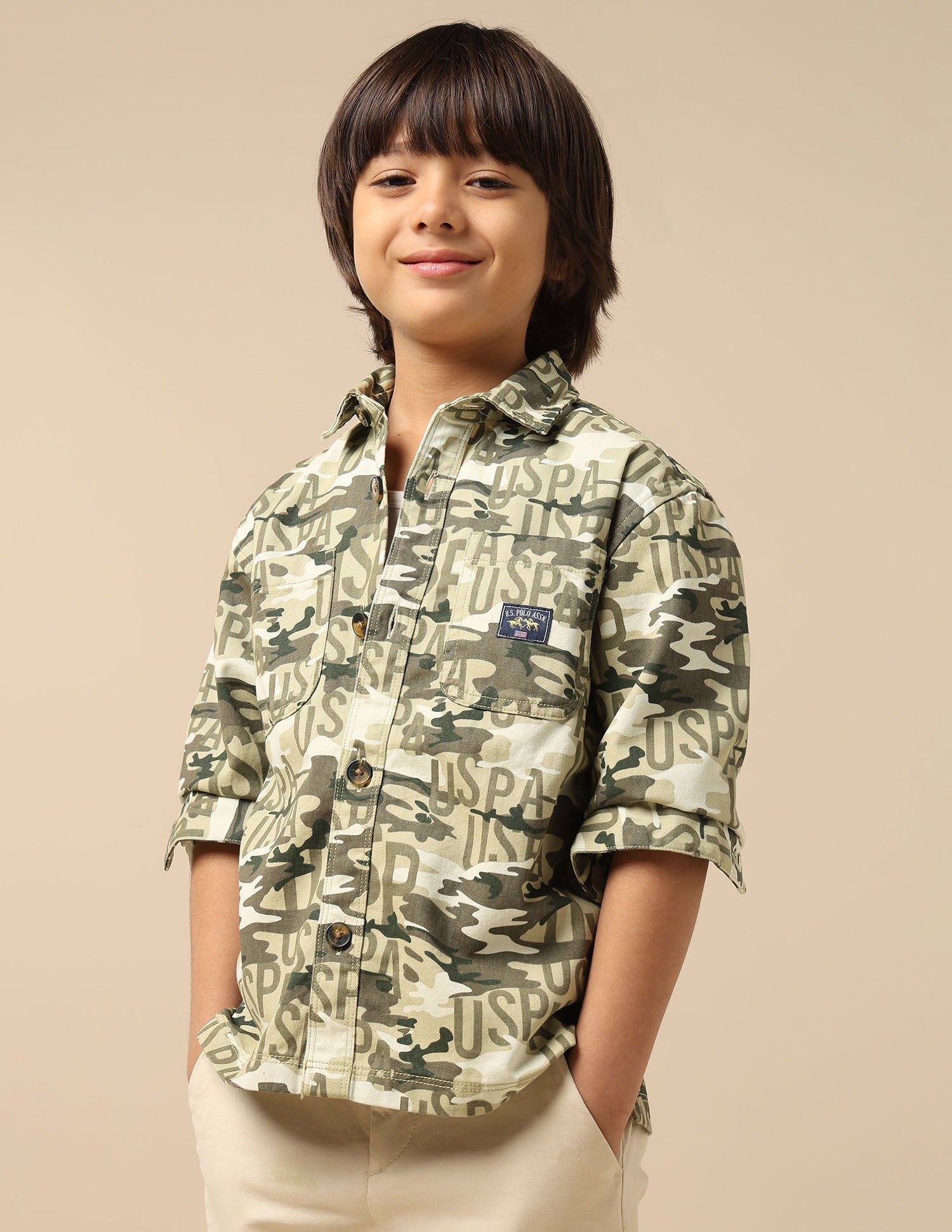 Boys Camouflage Printed Twill Shirt