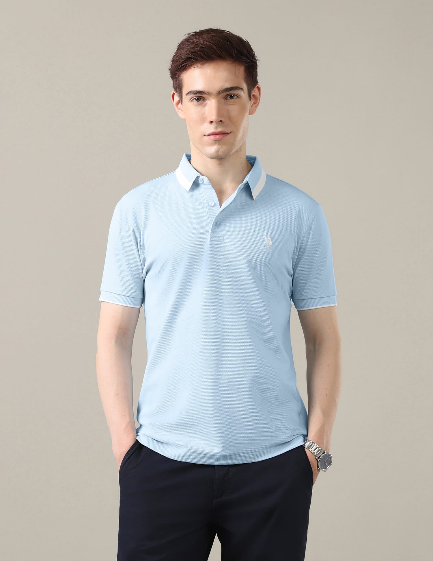 Solid Slim Fit Polo Shirt Blue - U.S. Polo Assn. India | Large