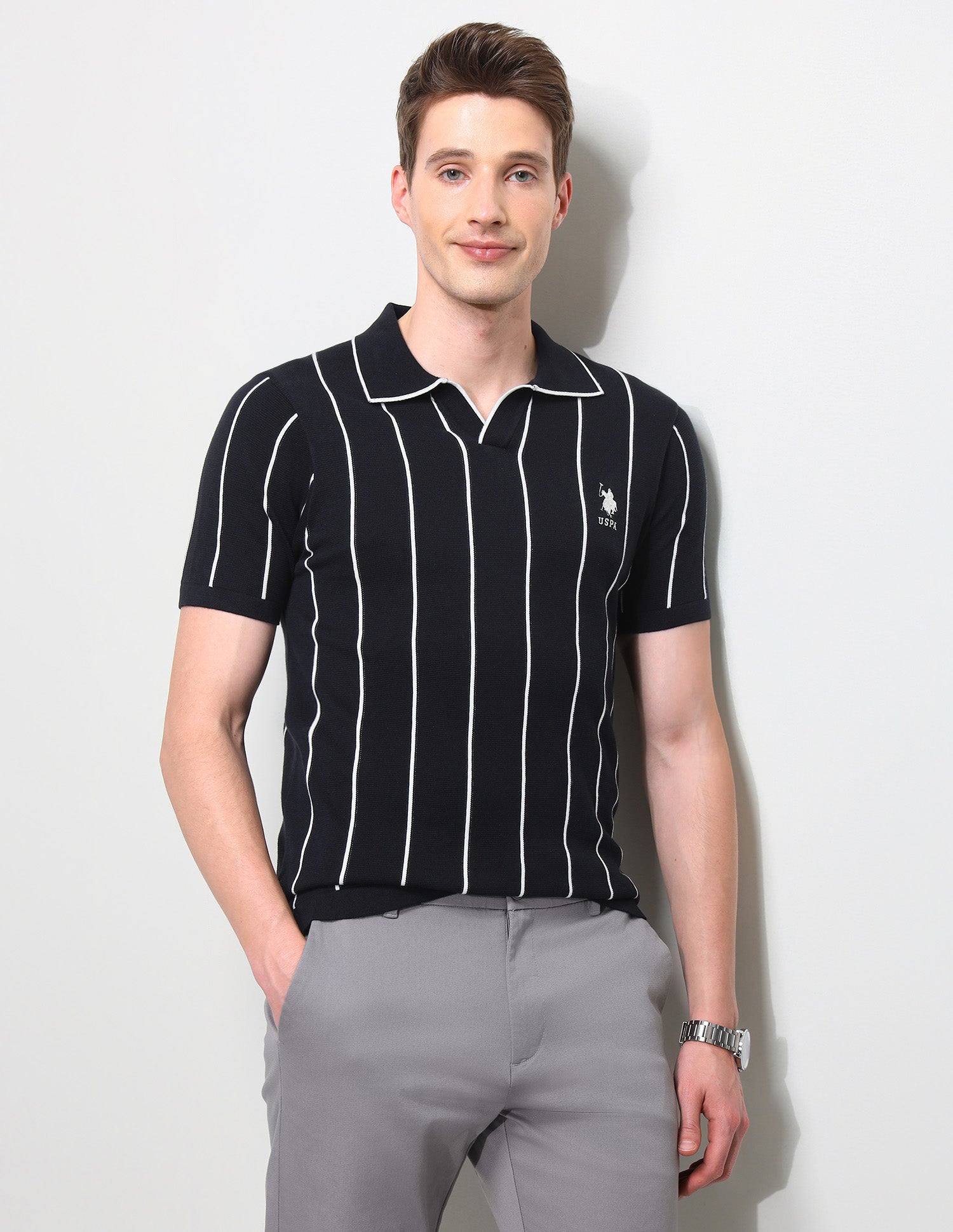 Vertical Striped Slim Fit Polo Shirt