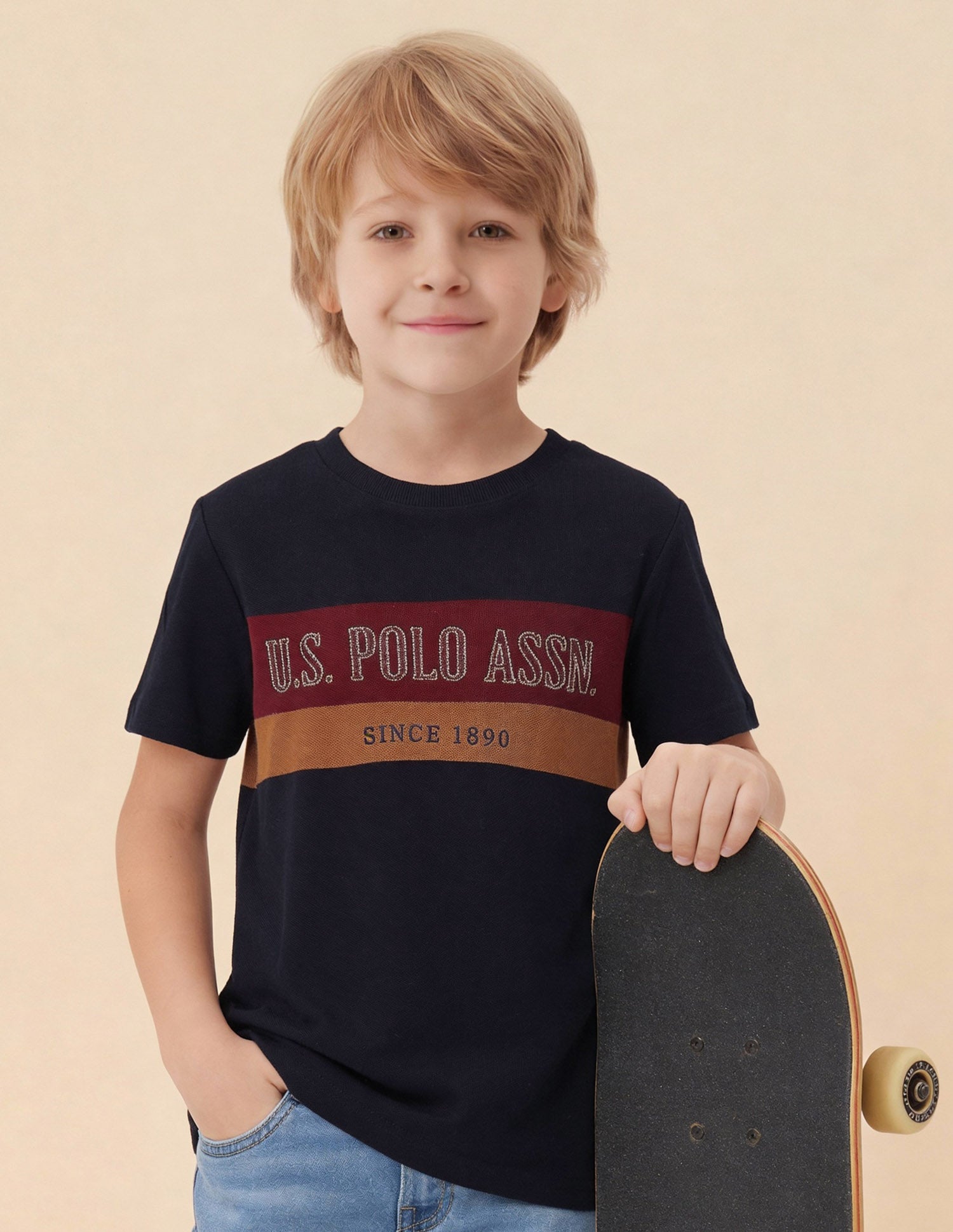 Boys Colour blocked Brand Embroidered T-Shirt