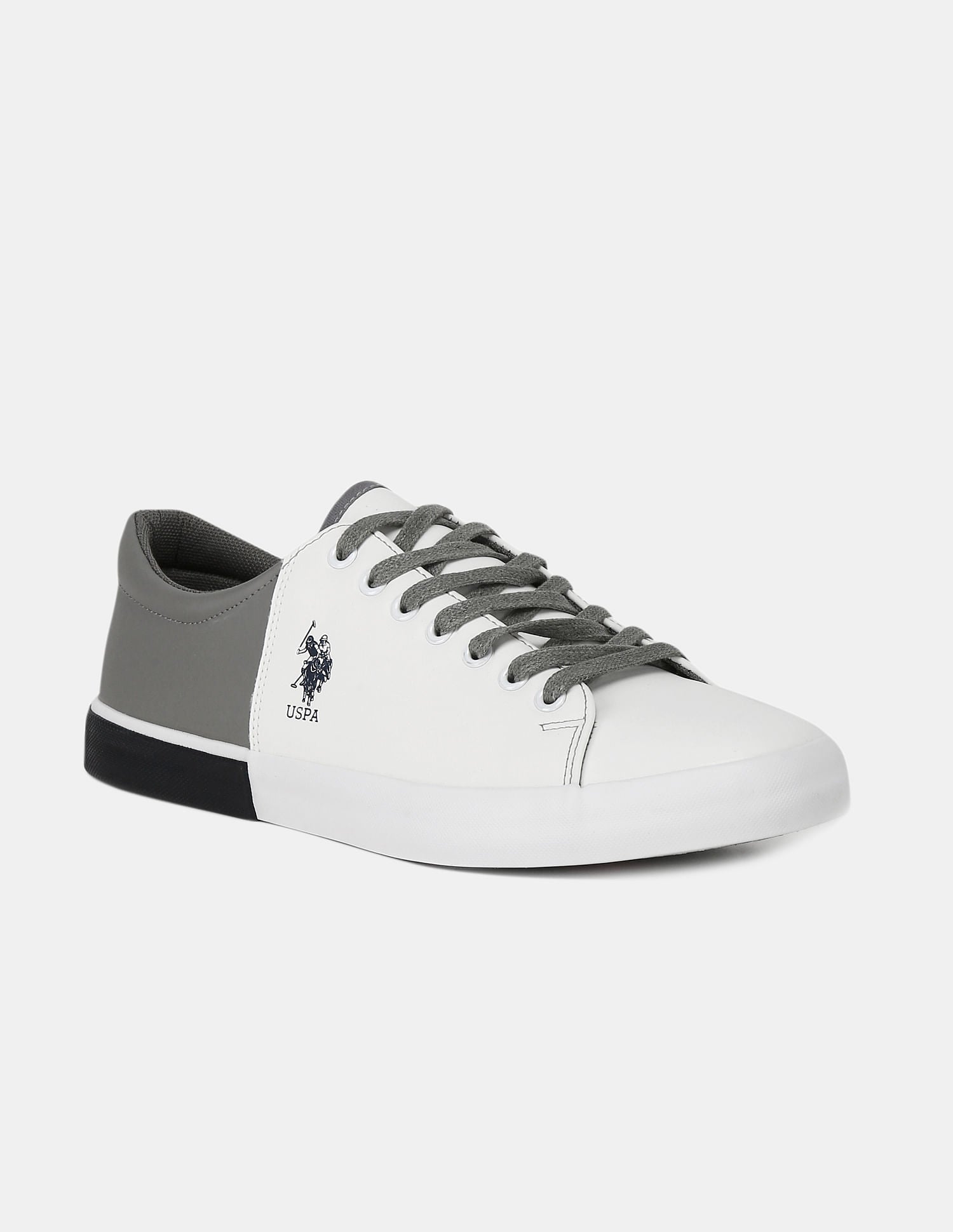 Flexible Outsole Colour Block Panel Sneakers White and Grey - U.S. POLO ASSN. | Large