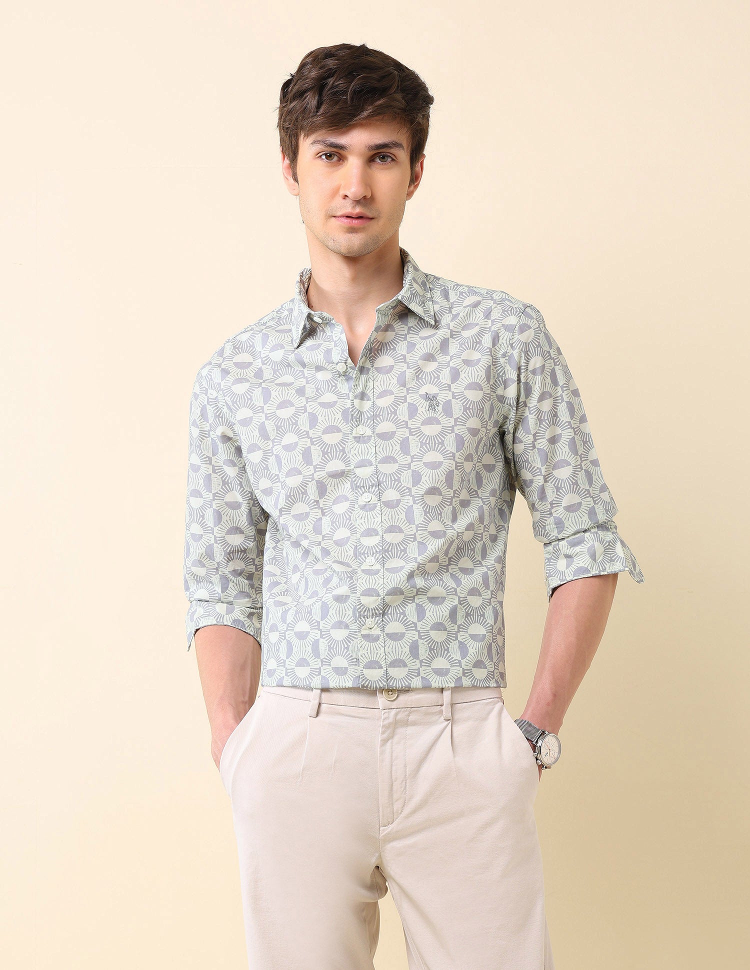 Poplin Geometric Printed Shirt Grey - U.S. Polo Assn. India | Large