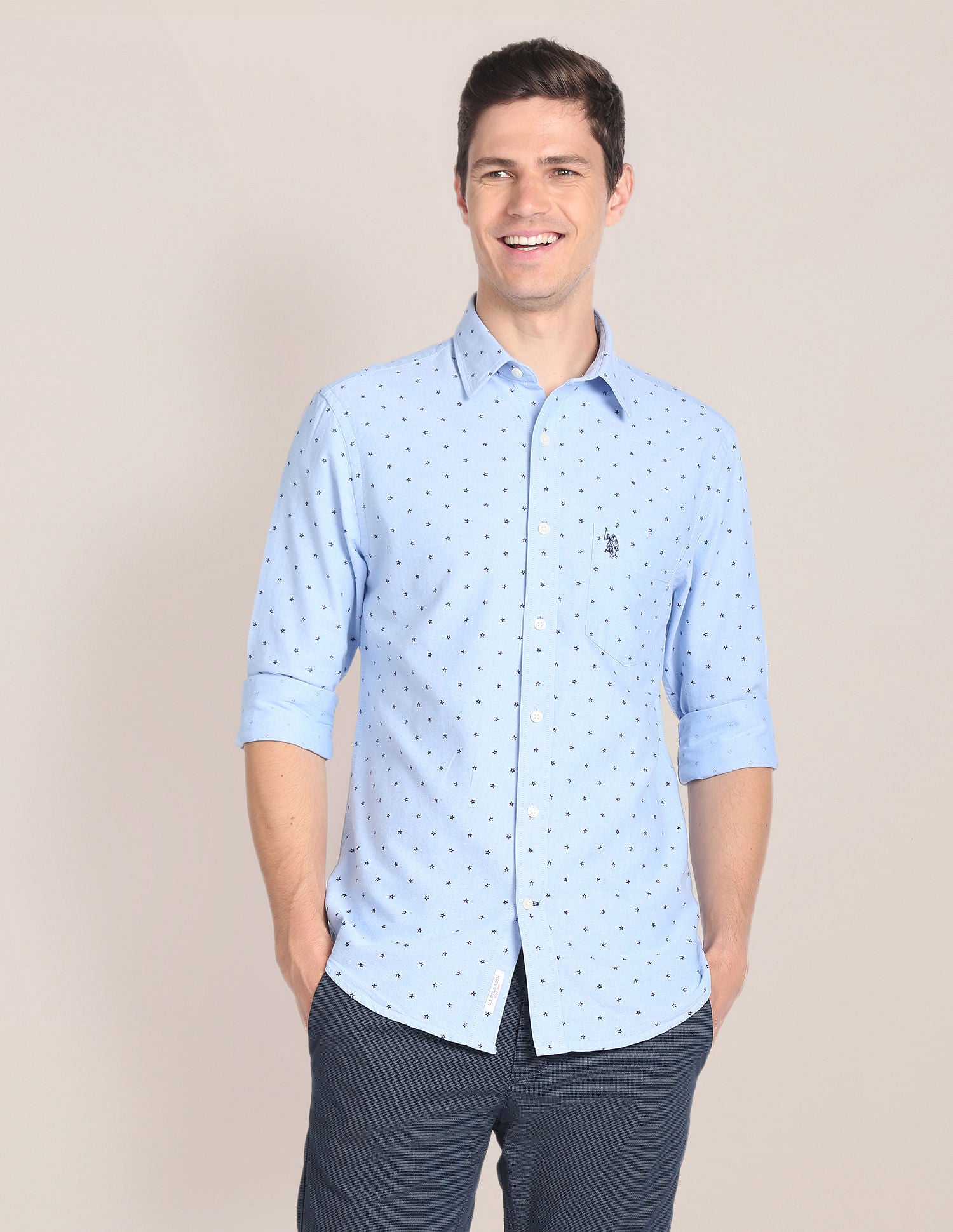 Cutaway Collar Geometric Print Shirt