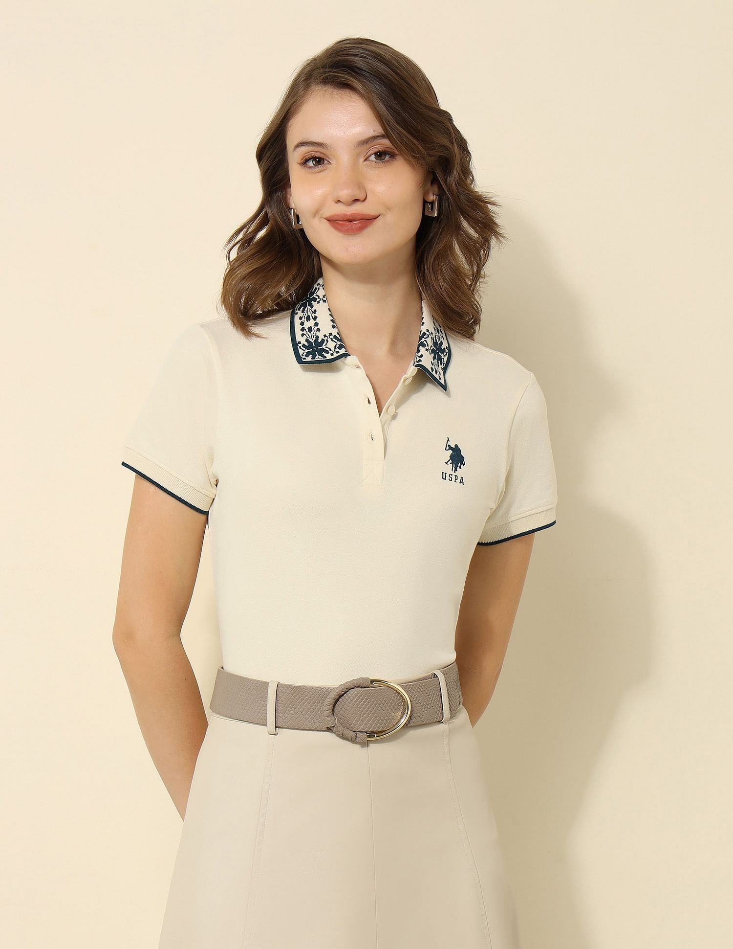 Jacquard Collar Regular Fit Polo Shirt