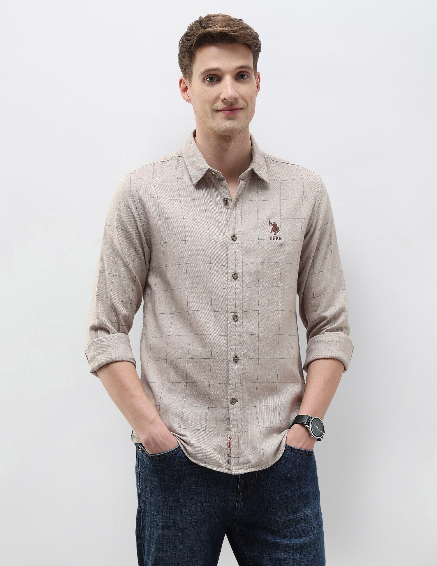 Regular Fit Windowpane Checked Shirt