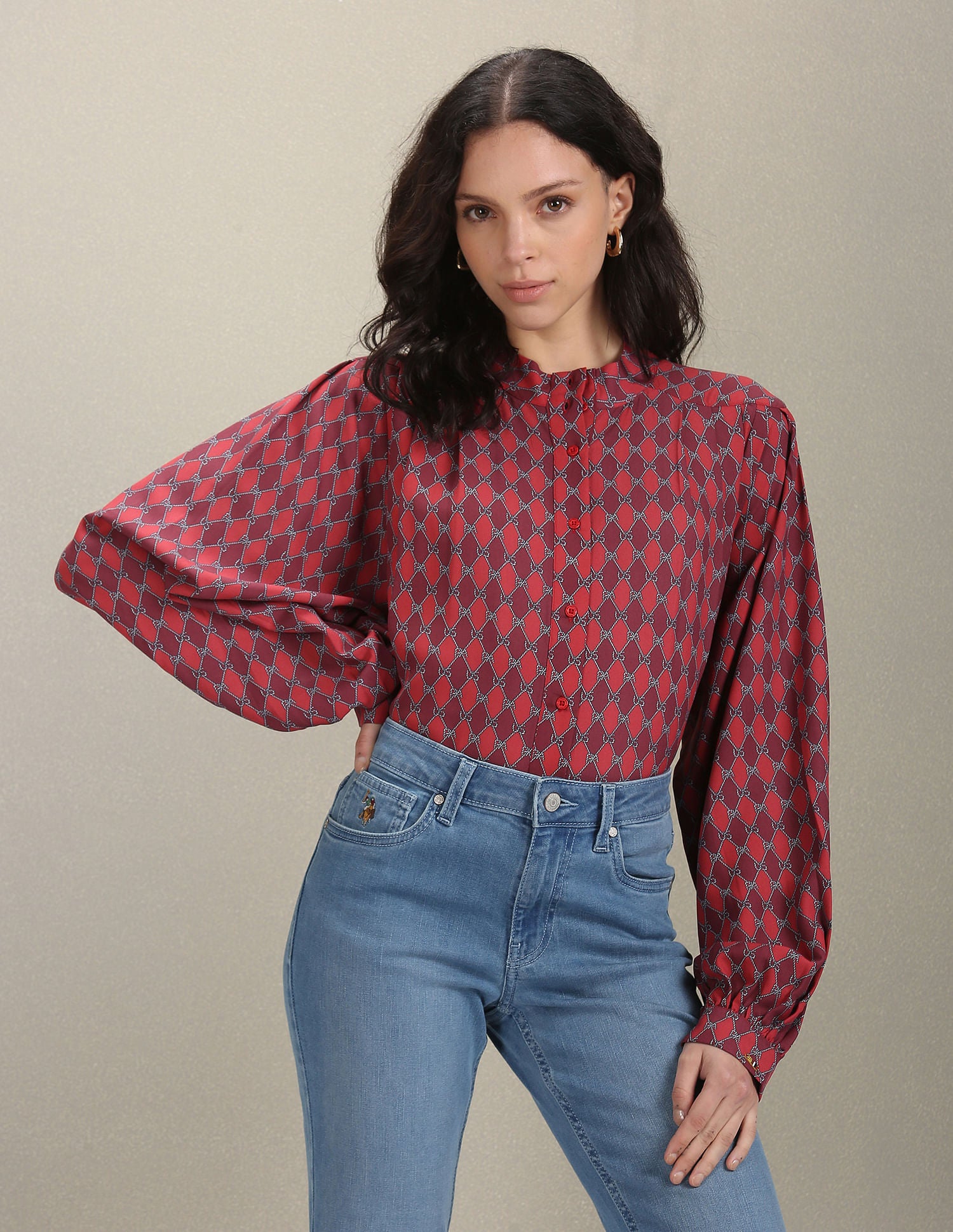 Mock Neck Graphic Print Shirt