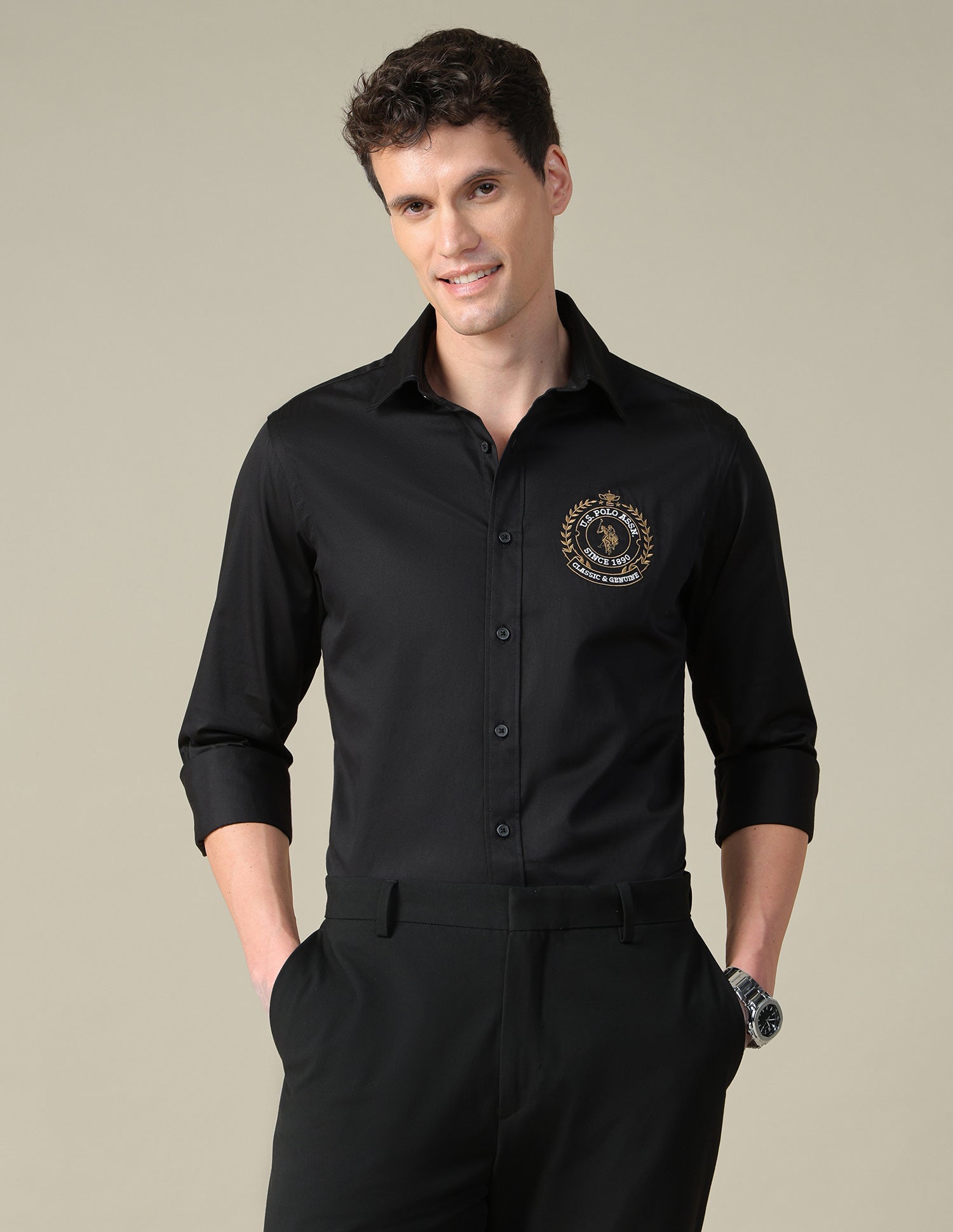Satin Tailored Fit Shirt Black - U.S. Polo Assn. India | Large