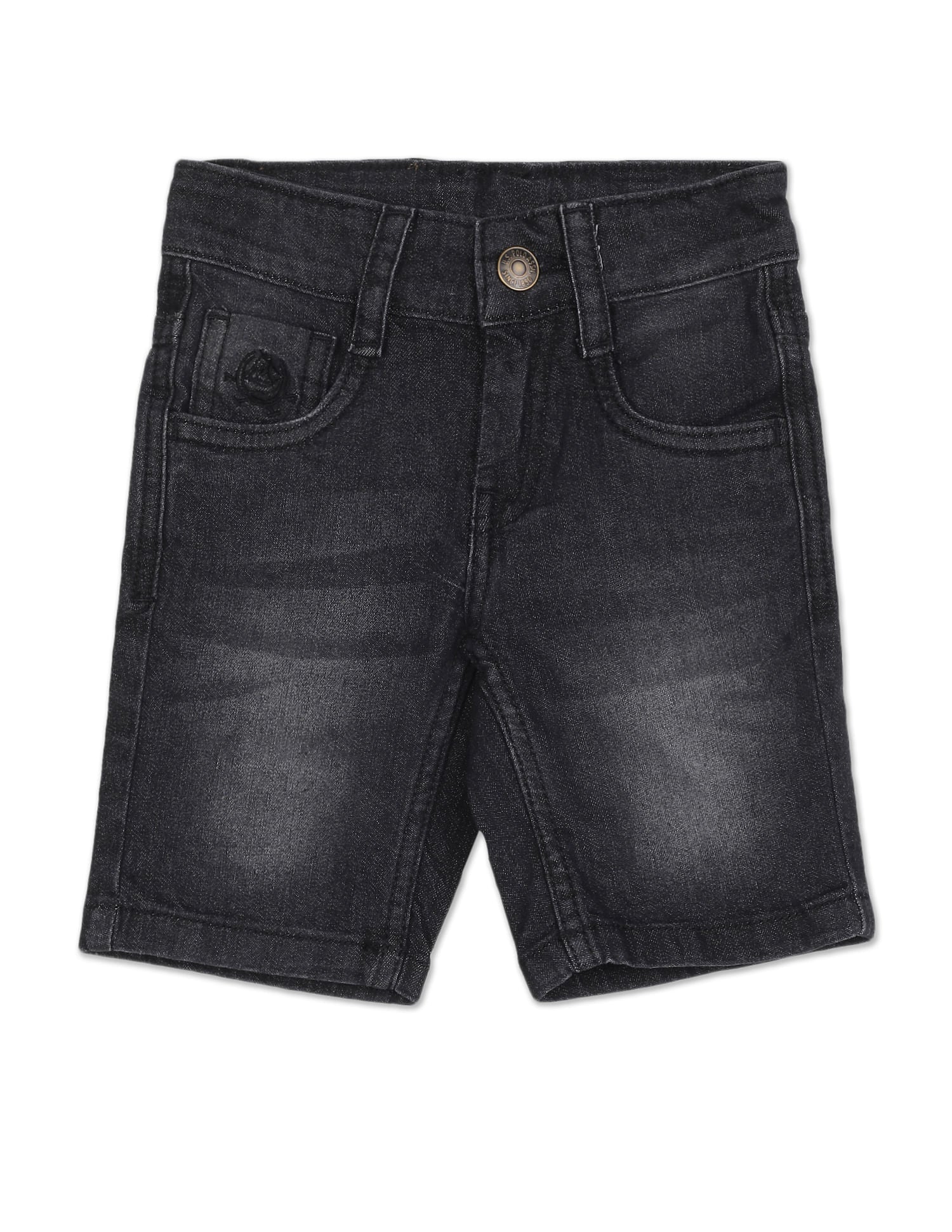 Boys Black Mid Rise Slim Fit Stone Wash Shorts Black - U.S. Polo Assn. India | Large