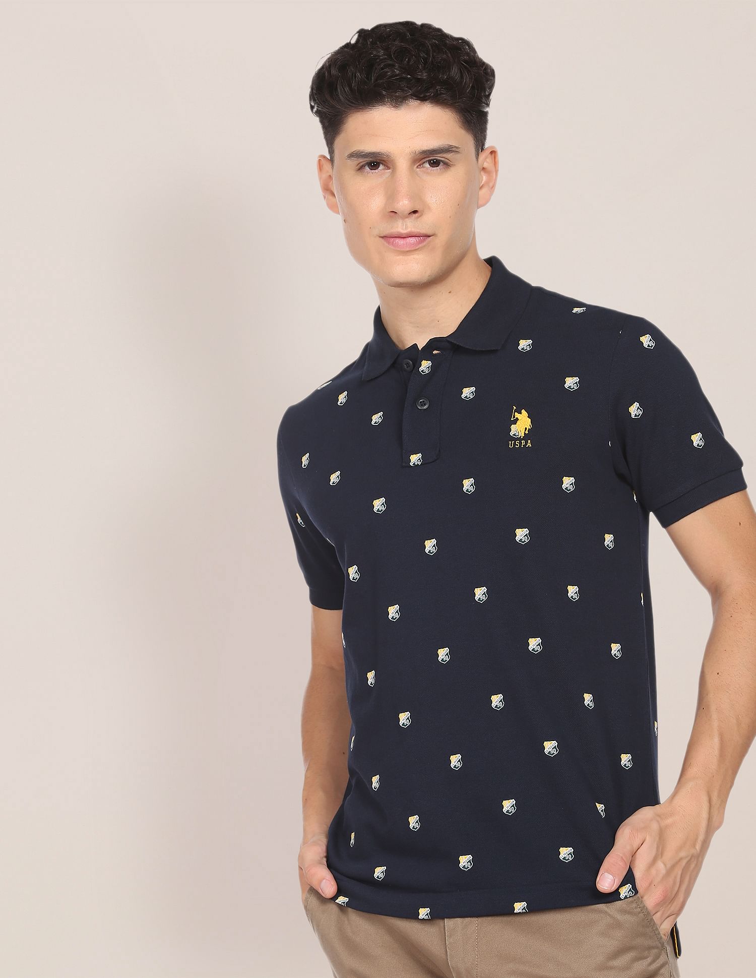 Shield Print Polo Shirt Navy - U.S. Polo Assn. India | Large
