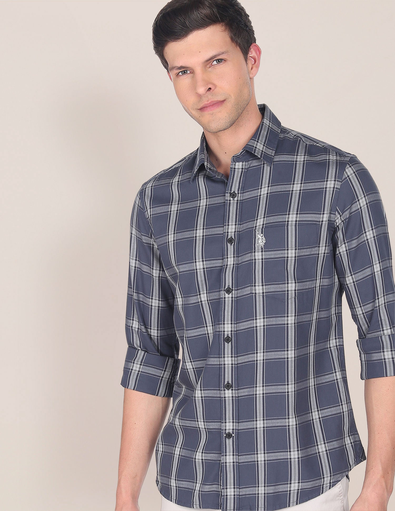 Tartan Check Twill Casual Shirt Dark Grey - U.S. Polo Assn. India | Large