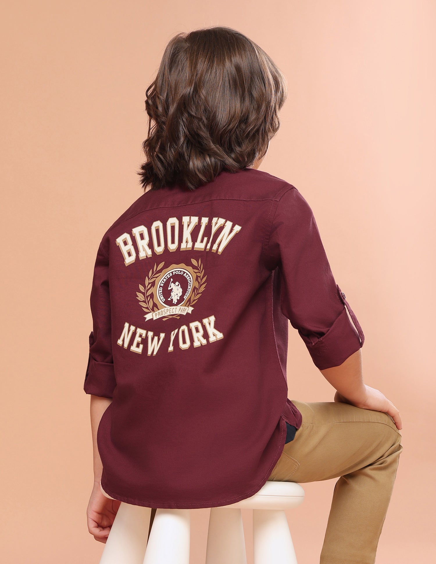 Typographic Brand Printed Twill Shirt Maroon - U.S. Polo Assn. India | Large
