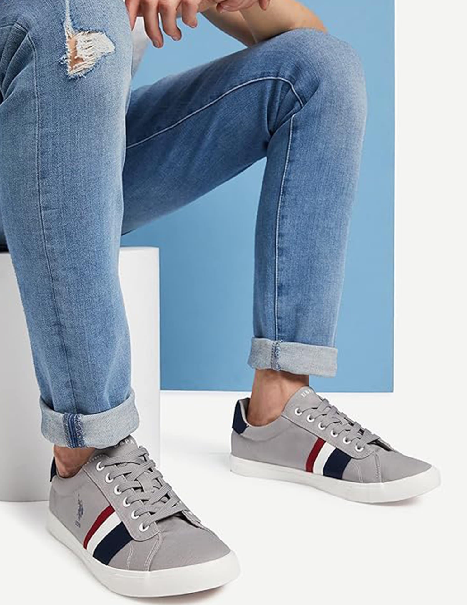Men Colour Block Abor Sneakers Grey - U.S. Polo Assn. India | Large