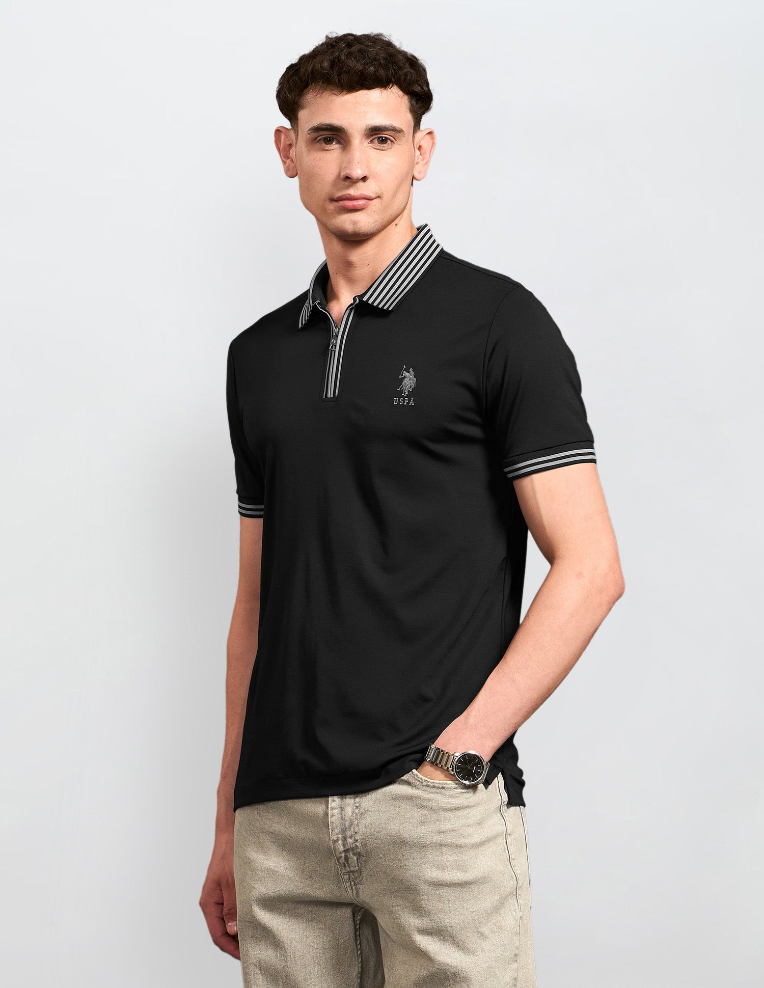 Solid Black & Gold Polo Shirt