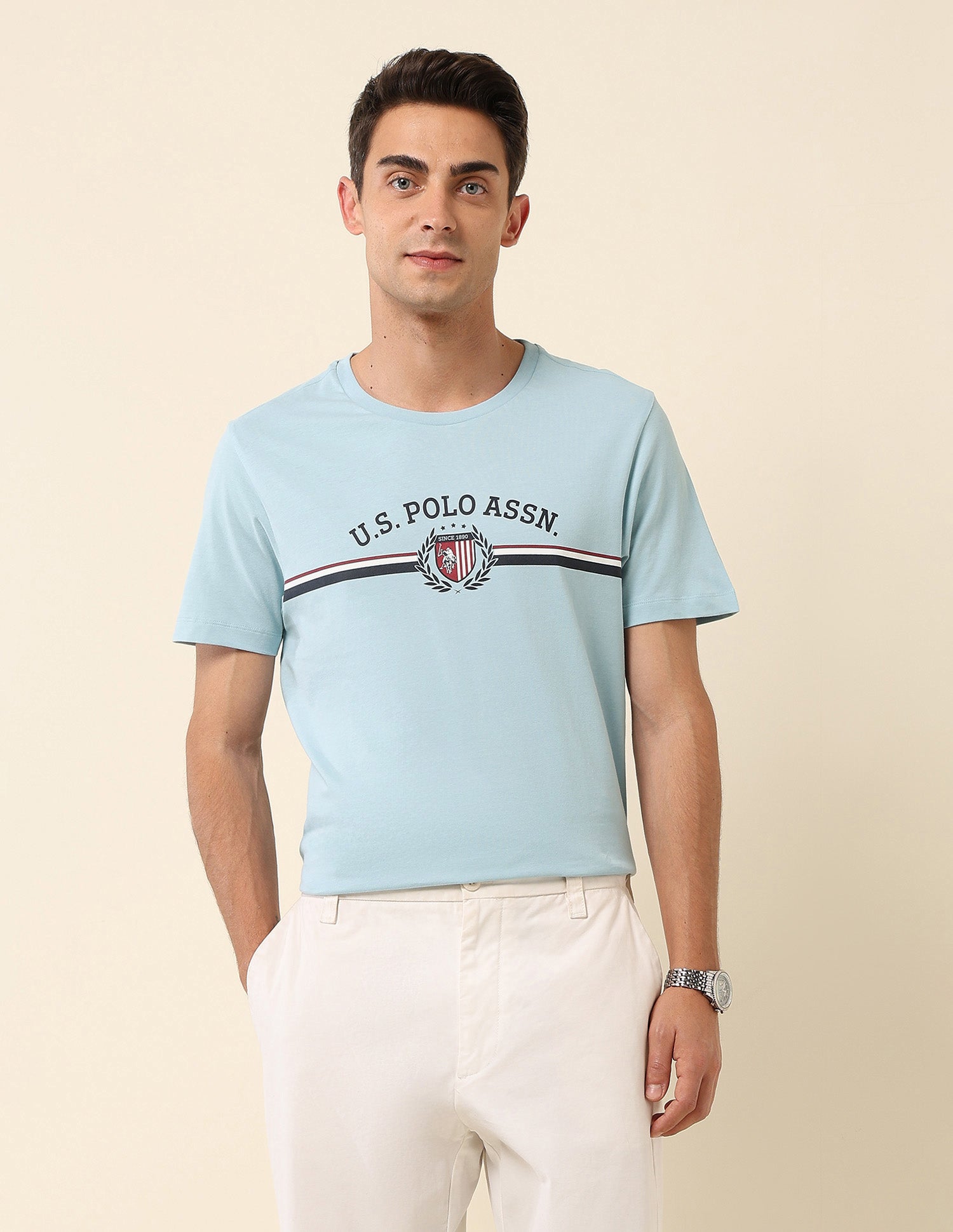 Pure Cotton Slim Fit T-Shirt Light Blue - U.S. Polo Assn. India | Large
