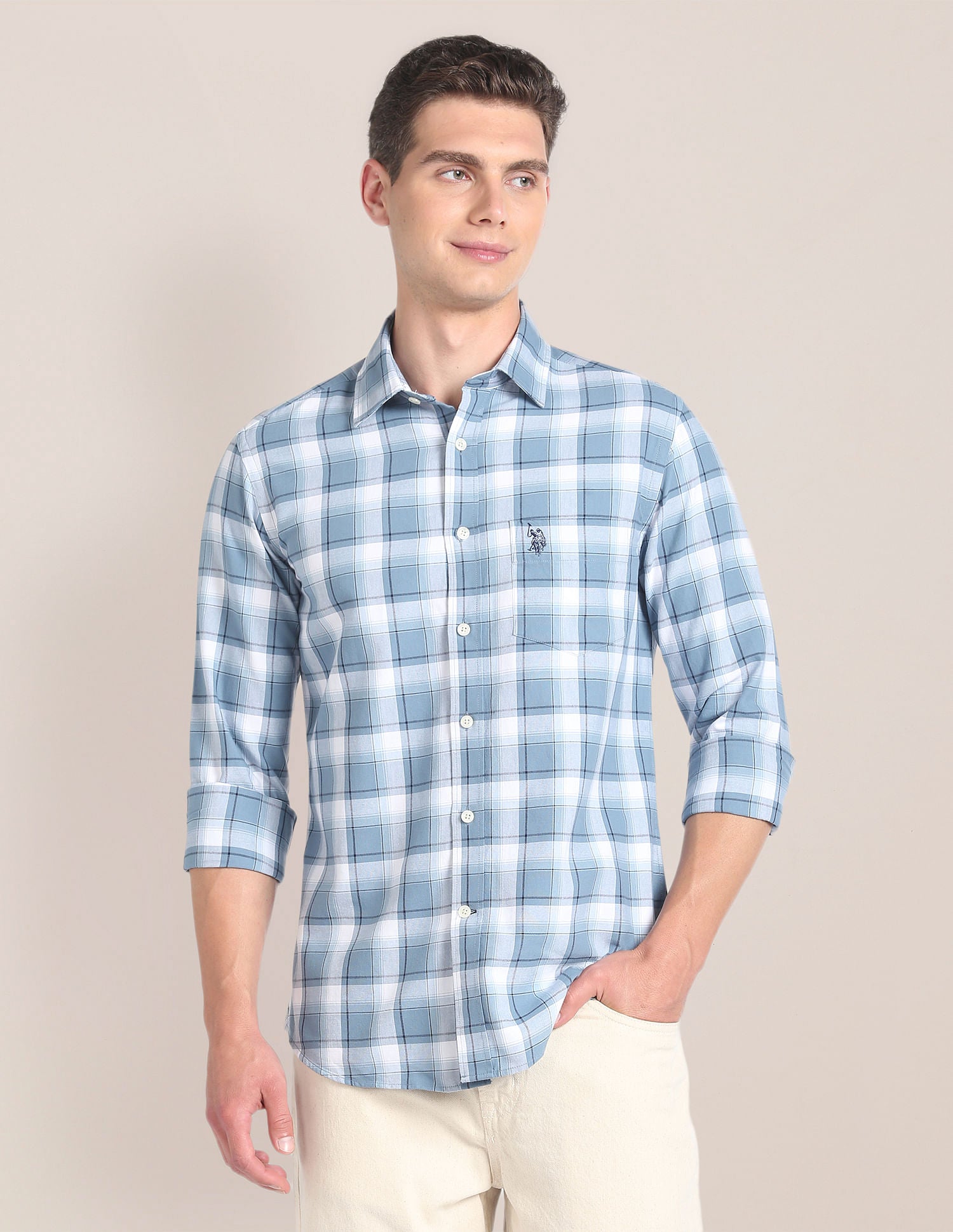 Plaid Check Premium Cotton Shirt Blue - U.S. Polo Assn. India | Large