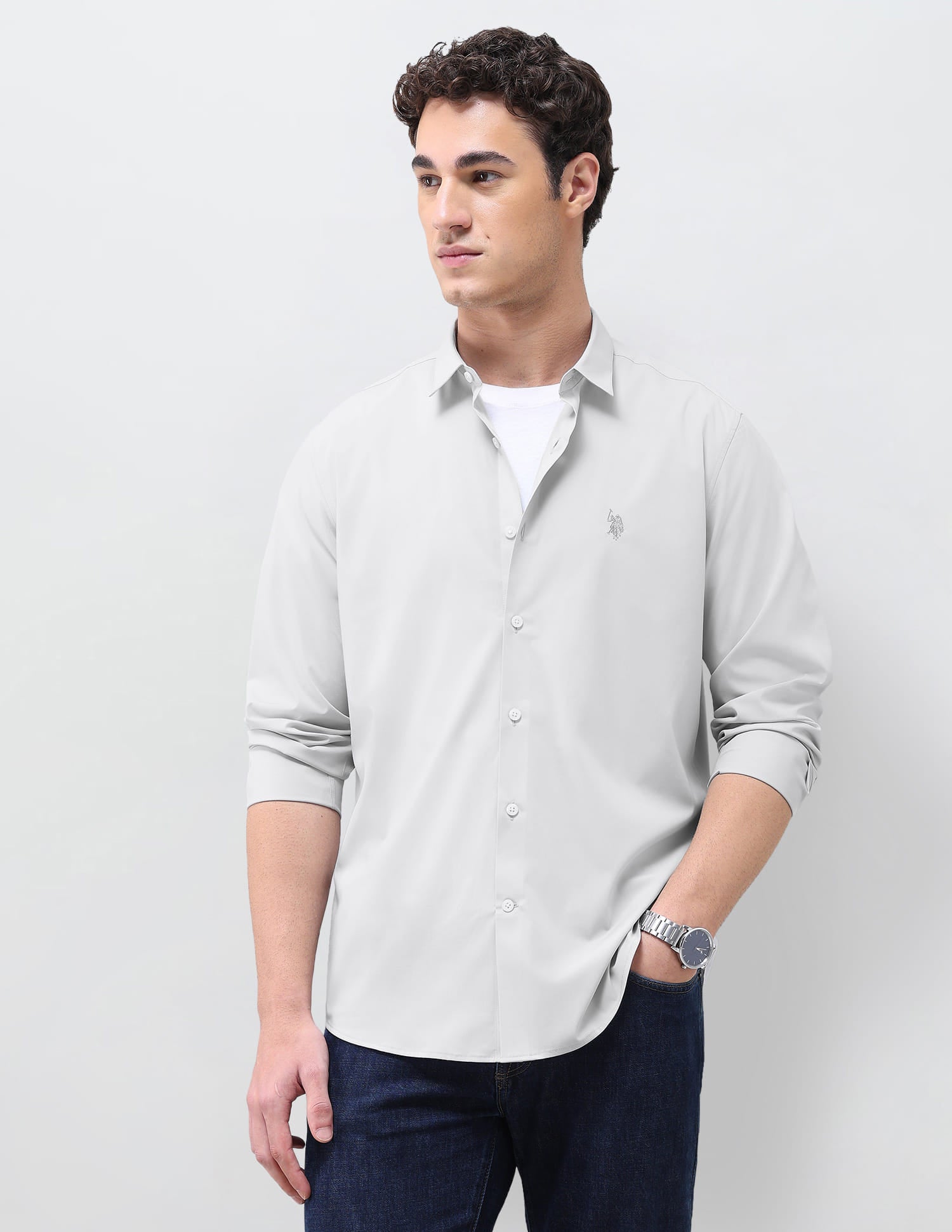 Solid Regular Fit Shirt Grey - U.S. Polo Assn. India | Large