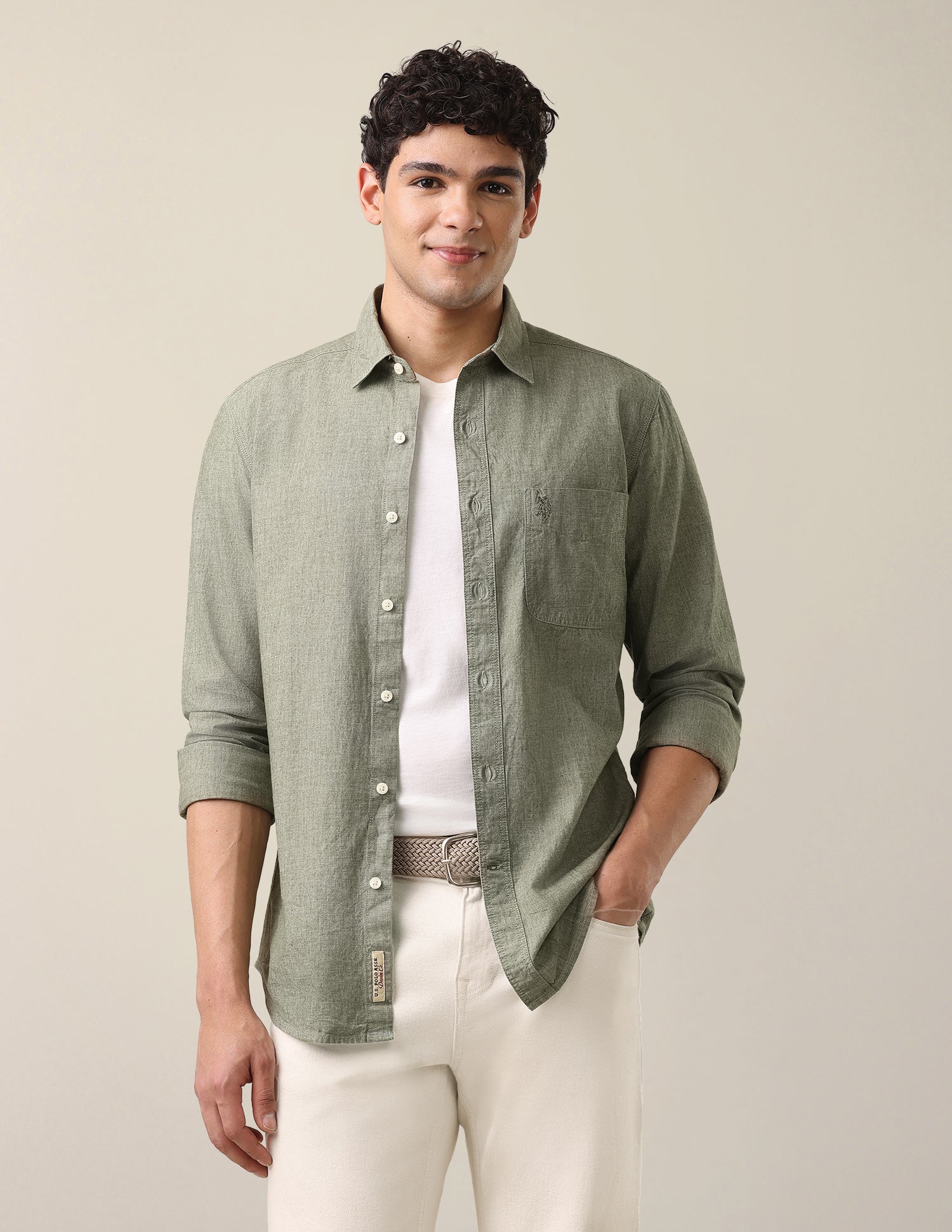 Solid Regular Fit Shirt Green - U.S. Polo Assn. India | Large
