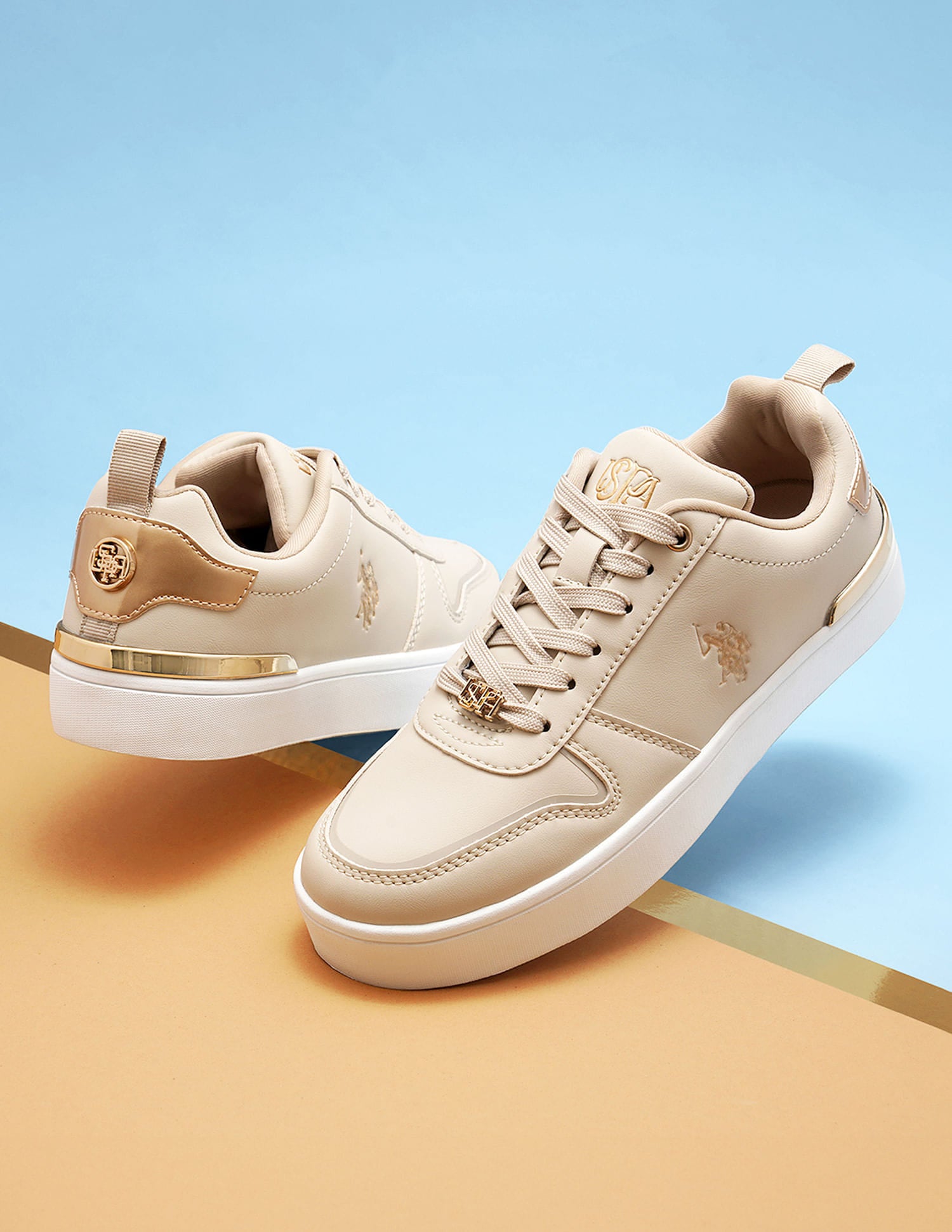 Round Toe Logo Aya 2.0 Sneakers Beige - U.S. Polo Assn. India | Large