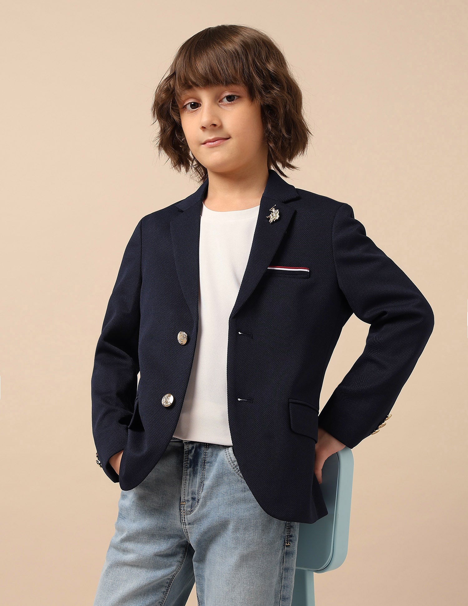 Boys Single Breasted Regular Fit Blazer Navy - U.S. Polo Assn. India | Large