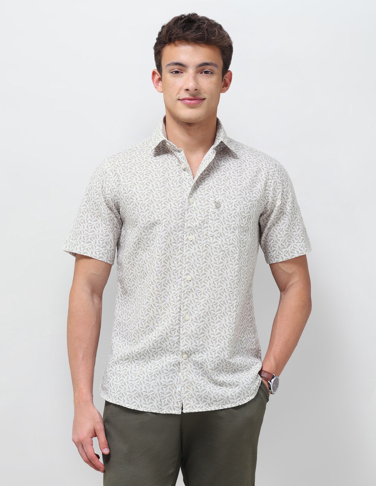 Tropical Printed Regular Fit Shirt Light Olive - U.S. Polo Assn. India | Large