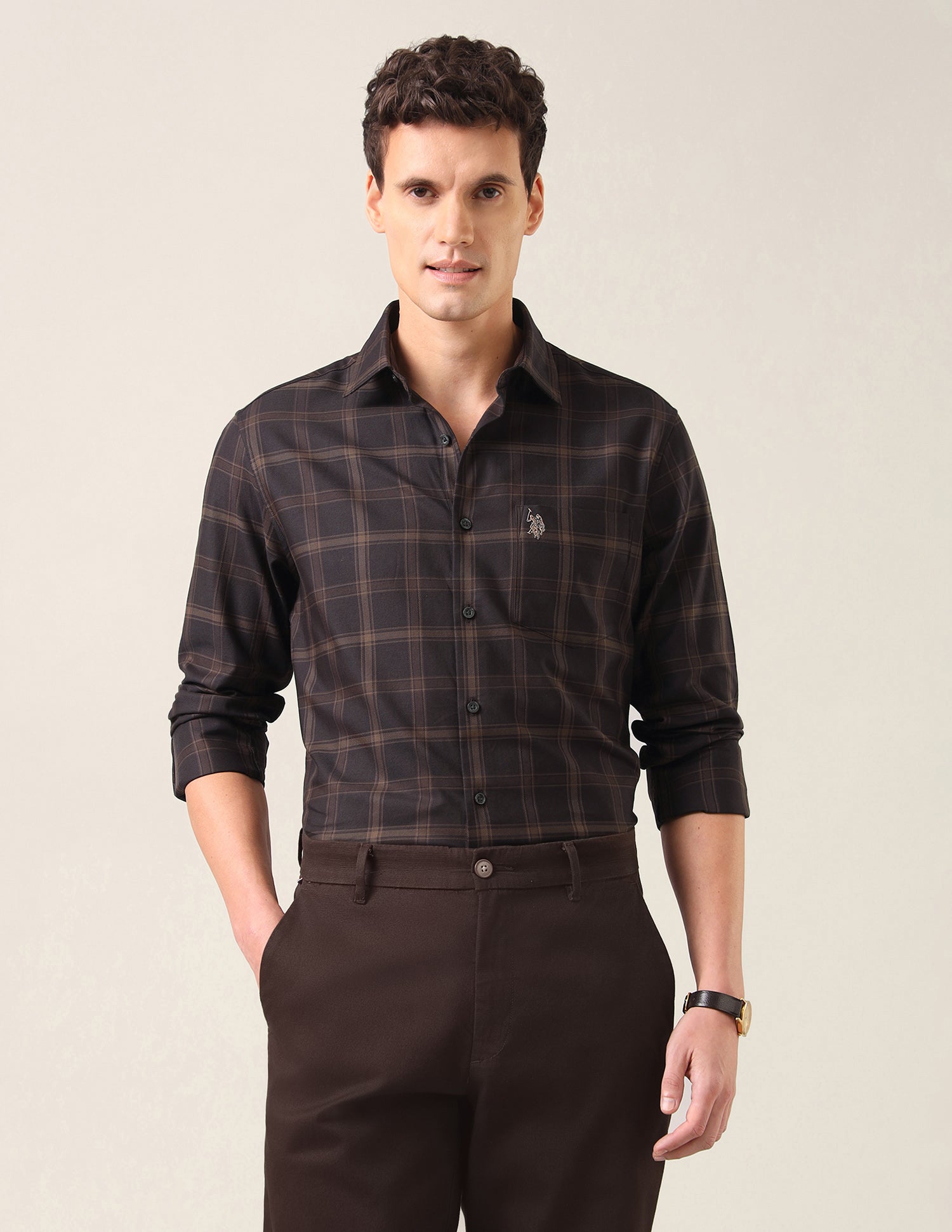 Grid Tattersall Checked Twill Shirt Choco - U.S. Polo Assn. India | Large