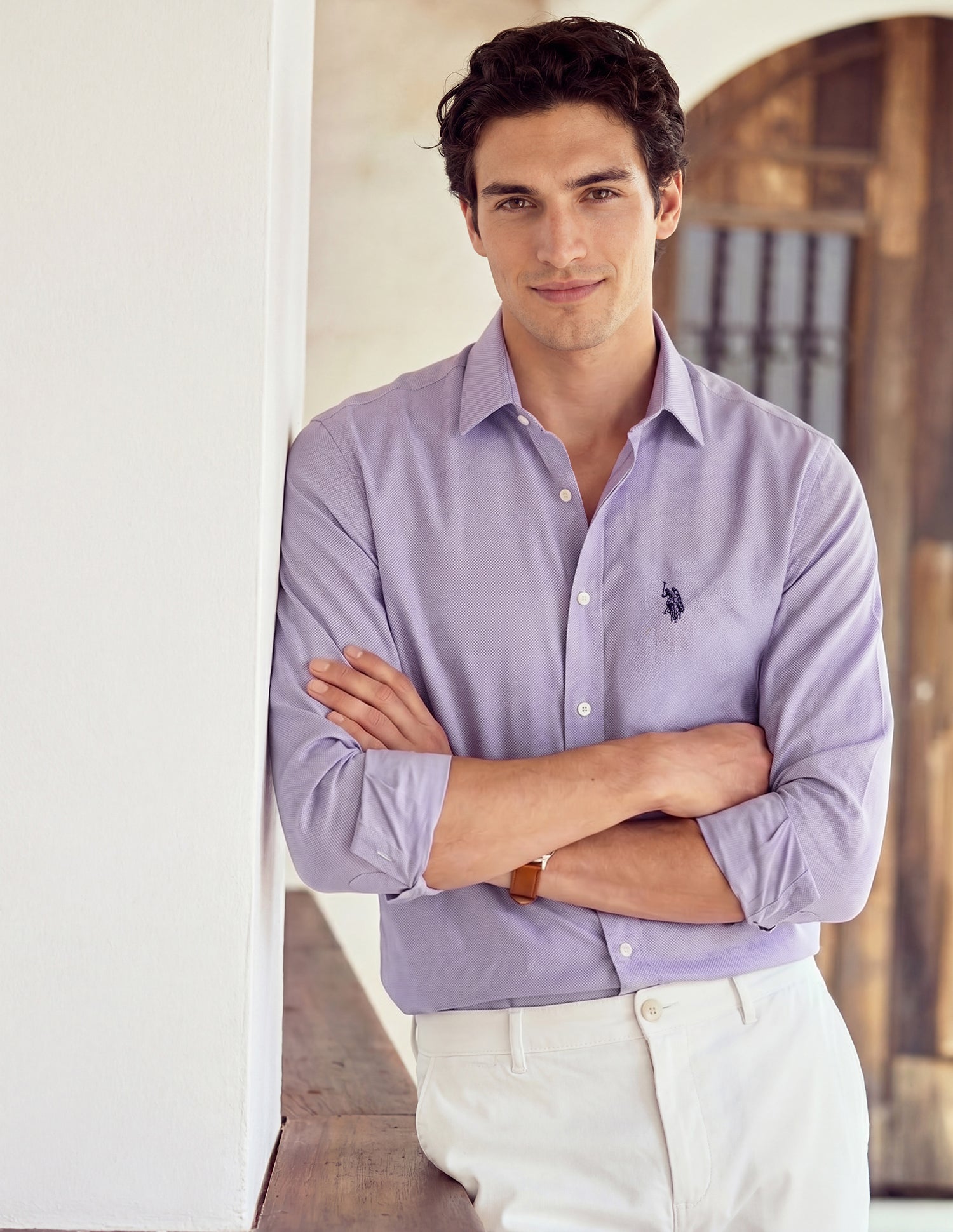 All-Over Micro Printed Poplin Shirt Lavender - U.S. Polo Assn. India | Large